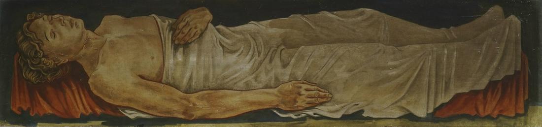 Richard Schwarzkopf, "Reclining wrapped in cloth": Richard Schwarzkopf,"Liegender in Tuch gehüllt" (1893 Bonn - 1963 Düsseldorf), Öl/Holzplatte, rückseitig signiert, und undeutlich bezeichnet, altersgemäß guter Zustand, 1