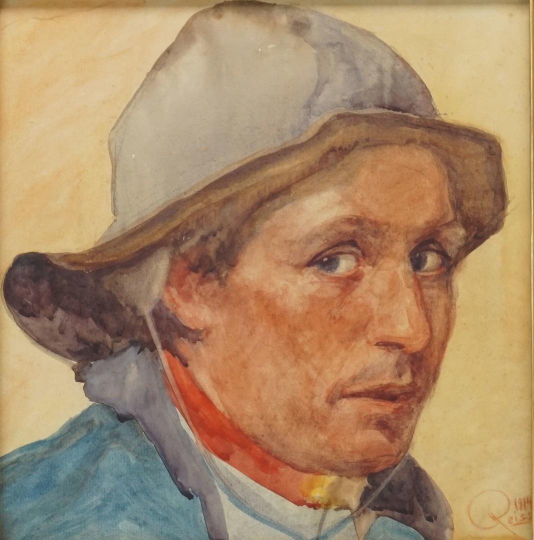 Fritz Reiss, "Mr Portrait of a fisherman": Fritz Reiss,"Herrenportrait eines Fischers" Öl/Malpappe, unten rechtssigniert, datiert 1914, guter Zustand, 34 x 33 cm (HxB), hinter Glas, gerahmt, Rahmenbreite 10 cm Oil / cardboard, right Signe