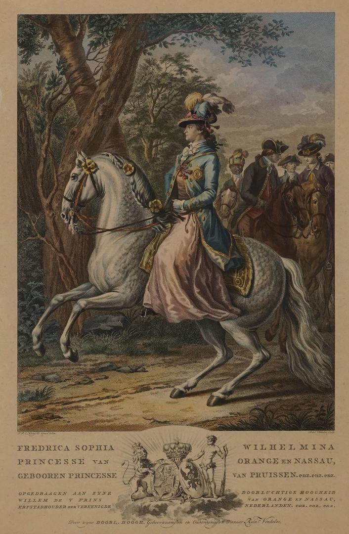 Reinier Vinkeles, "Frederica Sophia Wilhelmina Princess: Reinier Vinkeles,"Frederica Sophia Wilhelmina Prinzessin von Oranien und Nassau" (1741 - 1816 Amsterdam), kolorierter Kupferstich/Papier, um 1770, im Blatt bezeichnet, nach T. P. C. Haag, guter Zustan