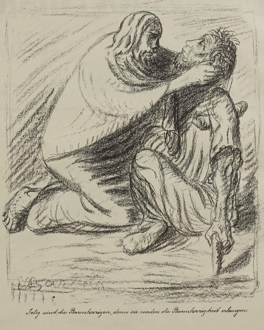 Ernst Barlach, "Blessed are the merciful": Ernst Barlach,"Selig sind die Barmherzigen" (1870 Wedel - 1938 Rostock), Lithografie/Papier, unten links im Stein signiert, aus der Zeitschrift "Bildermann", Werkverzeichnis Schult Nr. 81, guter Zusta