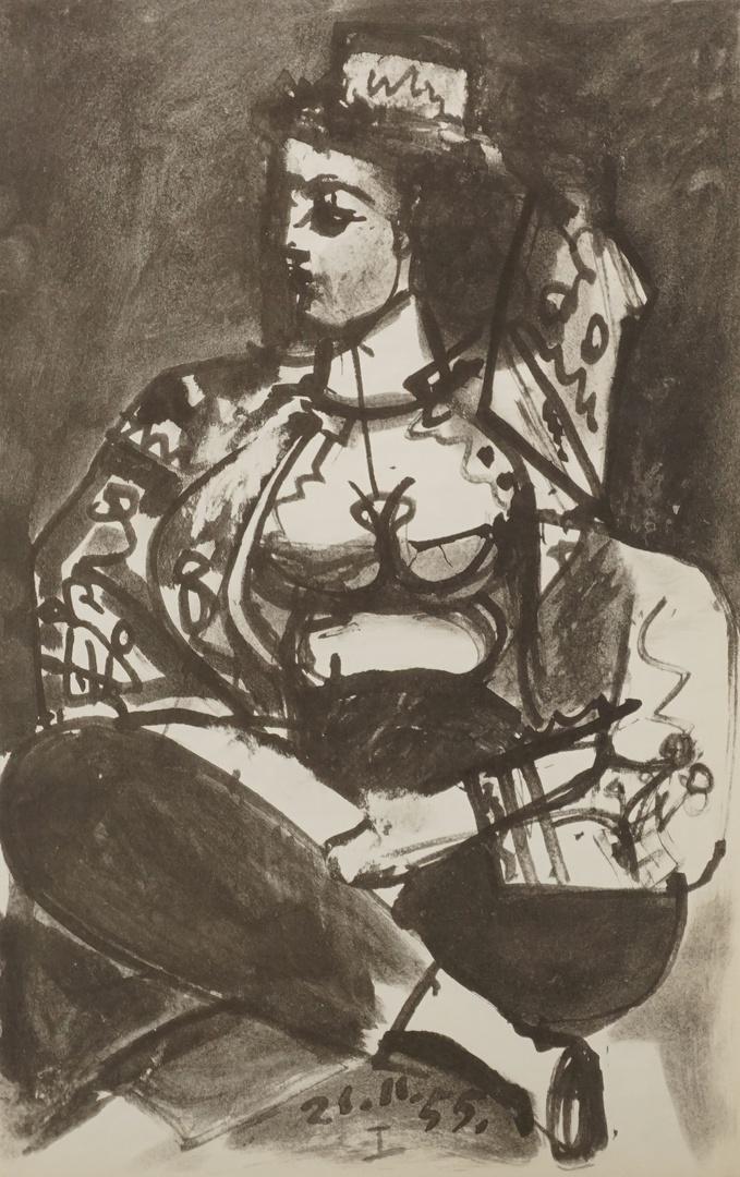 Pablo Picasso, "Woman with Turkish costume": Pablo Picasso,"Frau in türkischer Tracht" Klassische Moderne (1881 Málaga - 1973 Mougins), Lithografie/Papier, Verso Lithografie, nach einer Tuschezeichnung vom 21.11.1955, aus dem "Carnet d