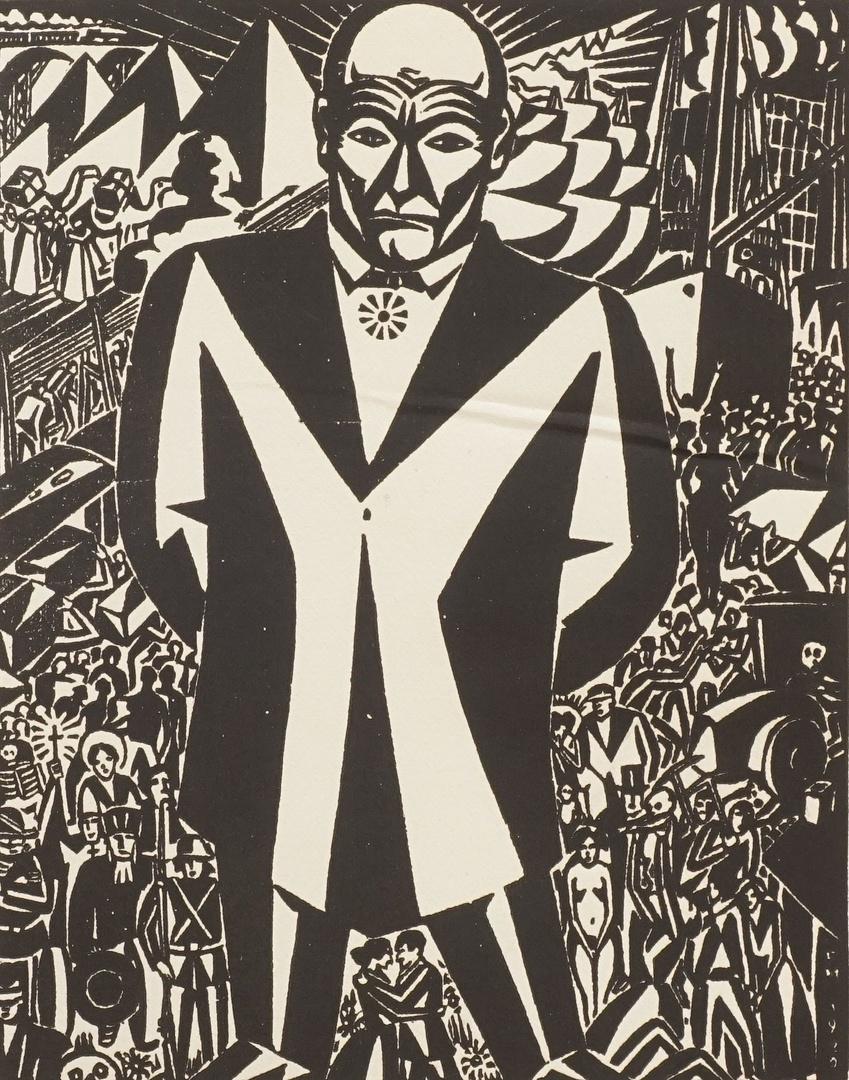 Franz Masereel "Business-Man": Belgischer Expressionist (1889 - 1972) Holzschnitt/Papier unten rechts im Stock monogrammiert ebenda datiert 1920 rückseitig typografisch bezeichnet scharf umrissene Charakterstudie aus
