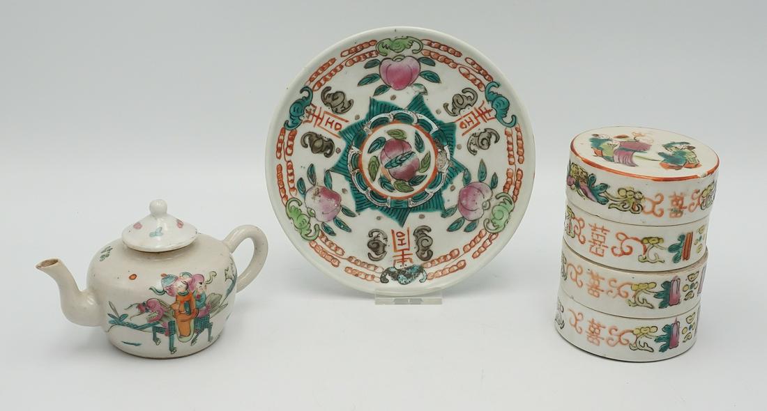 Teapot, plate and stacking box, China, around 1900 (1 of 7)