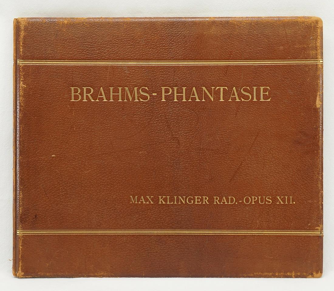 Max Klinger (1857-1920), "Brahms-Phantasie" (Brahms Fantasy): various types of printing, partly in colour on paper, 1894, symbolism, bound, 41 graphics for compositions by Johannes Brahms, one of 150 copies of the so-called "second" but real first edition after