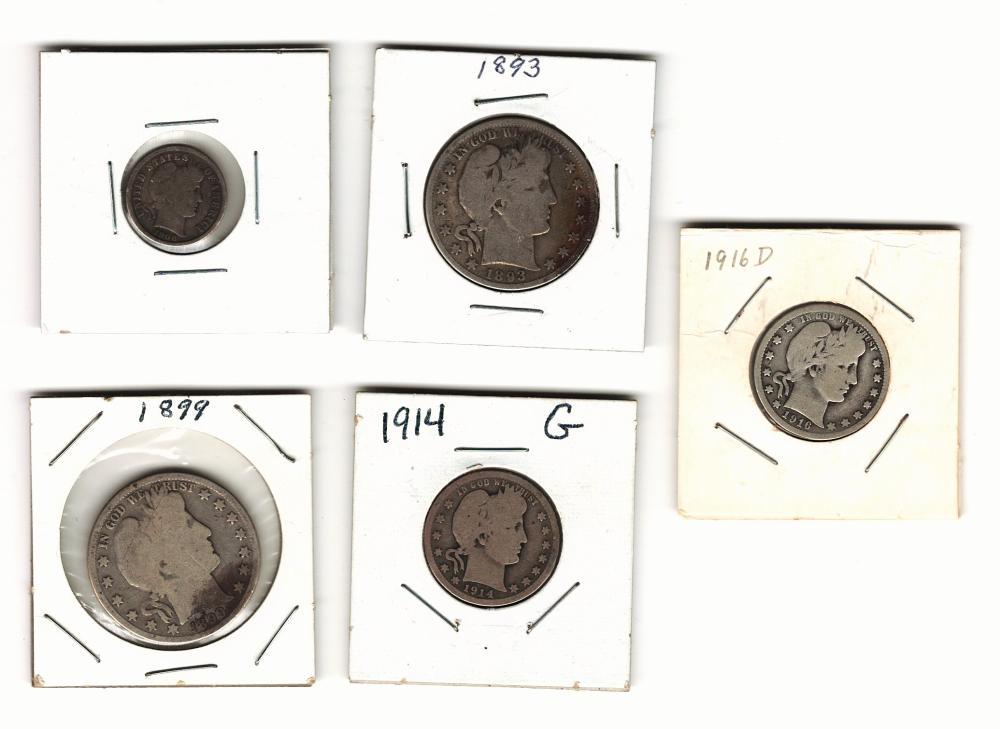 Lot of 5 different Barber Coins (1 of 3)