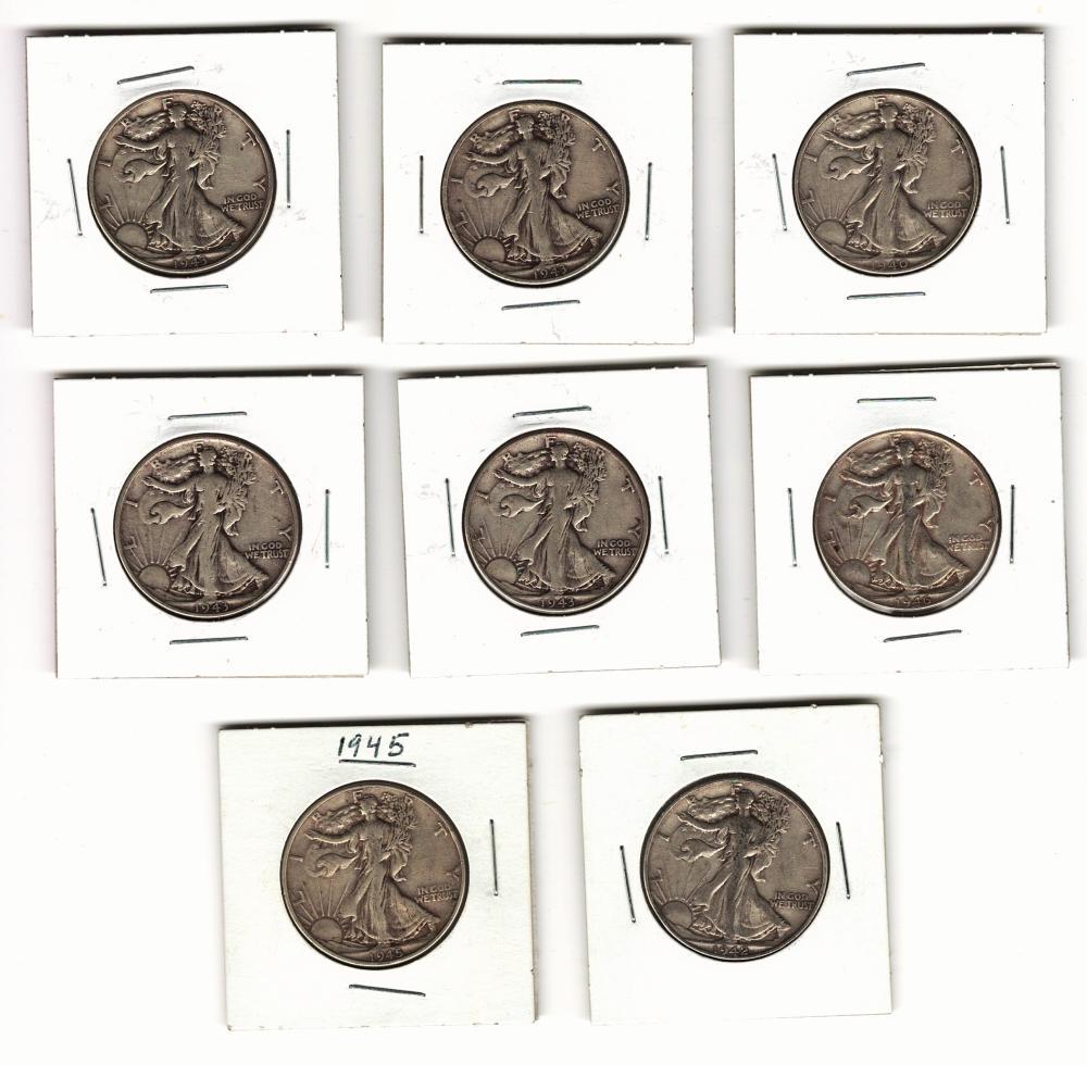 Lot of 8 Walking liberty silver Half dollars (1 of 3)