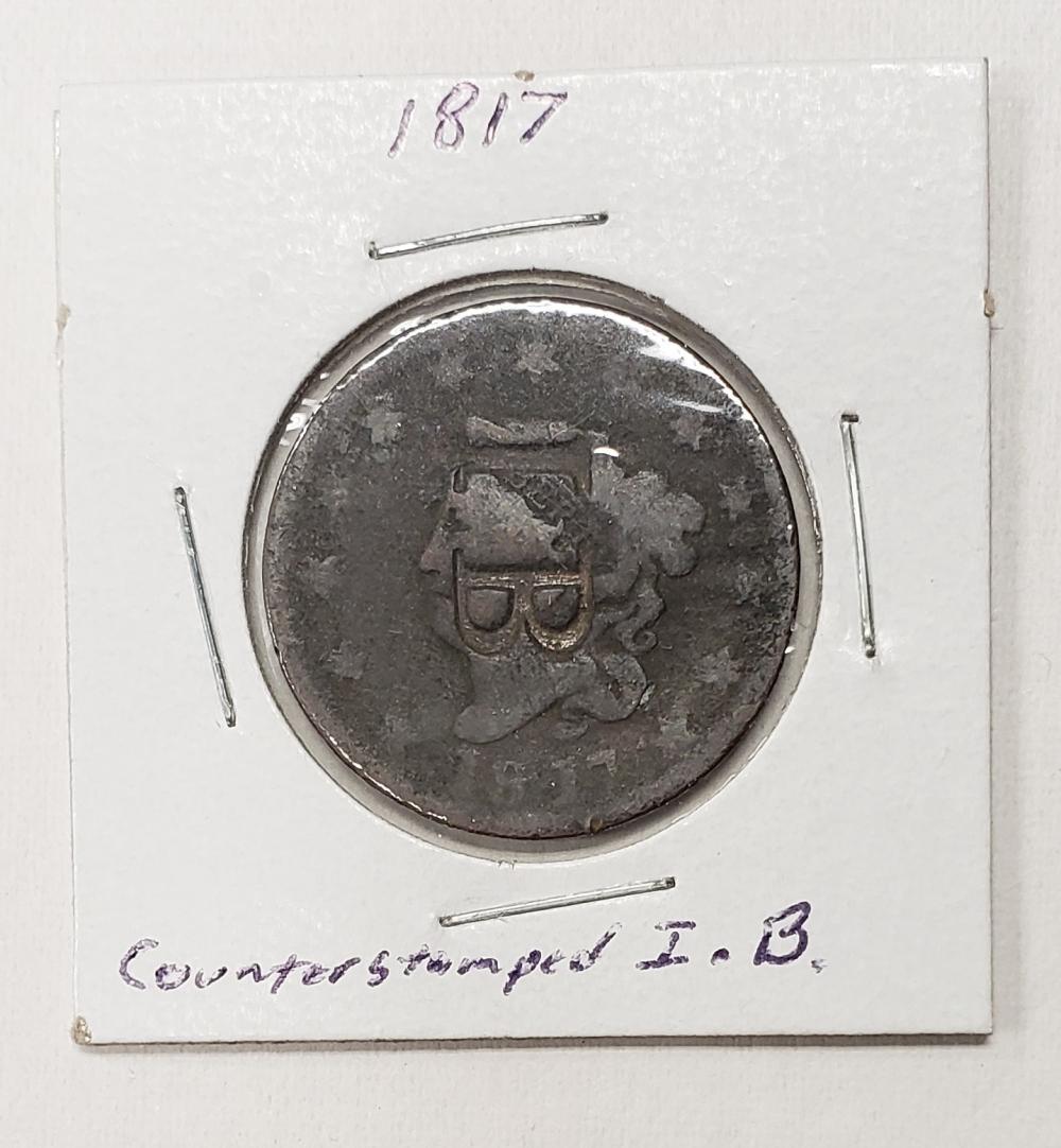 1817 Large Cent Counter Stamped I.B. (1 of 3)