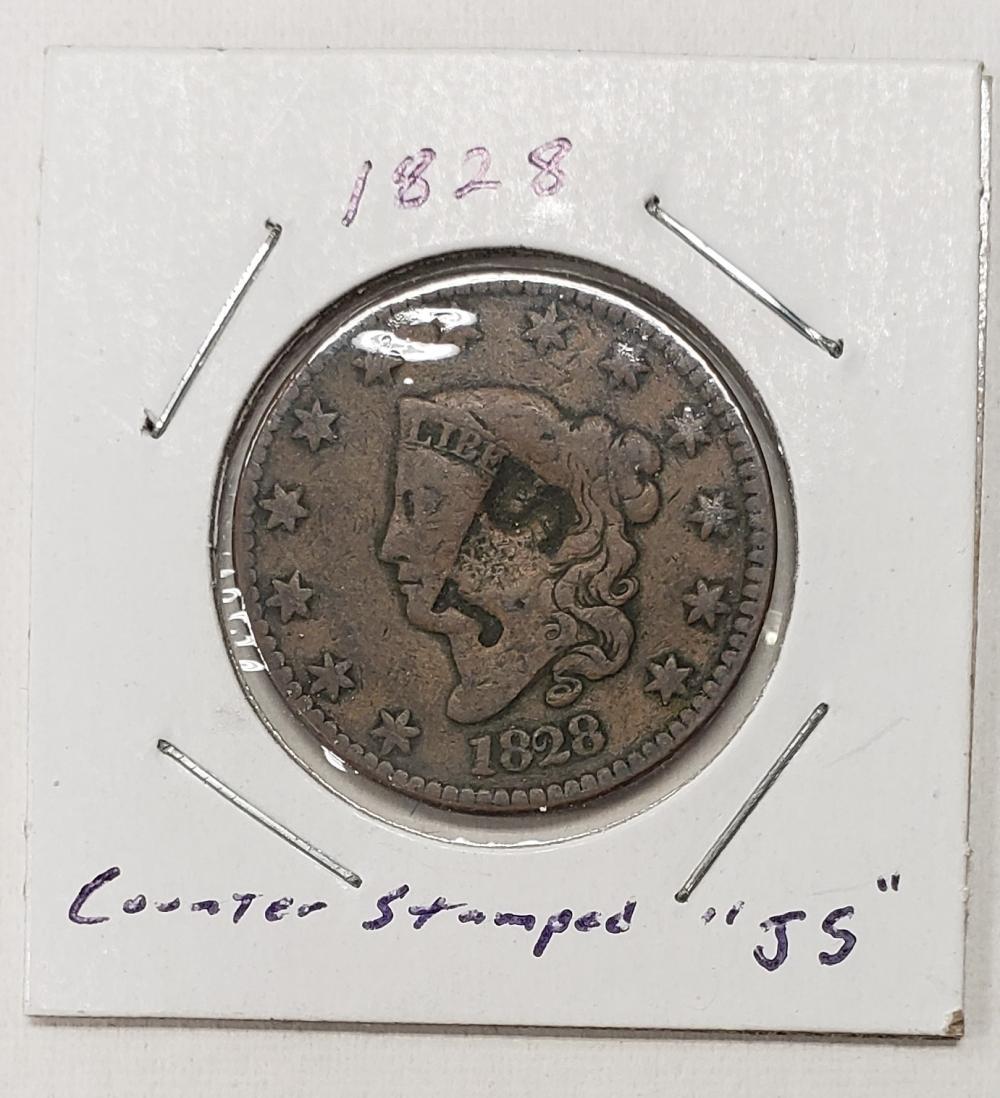 1828 Large Cent Counter Stamped JS (1 of 3)
