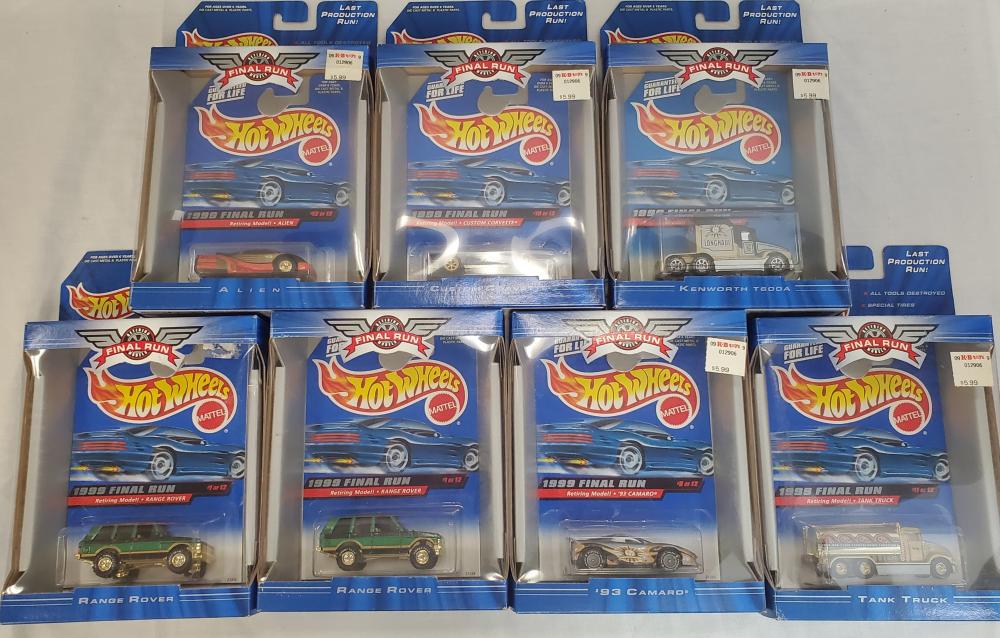 1999 Hot wheels final run Cars new old stock: all cars are mint on card and range from the 90's to the early 2000's
