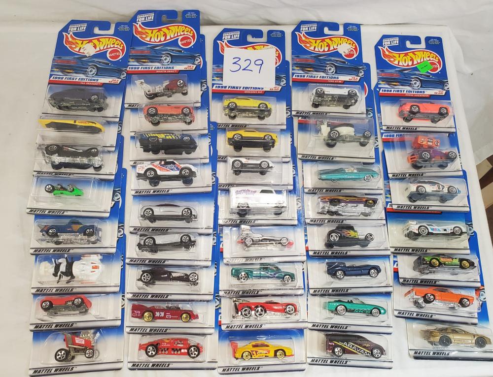 complete set of 40 Hot Wheels 1998 first editions: all cars are mint on card and range from the 90's to the early 2000's