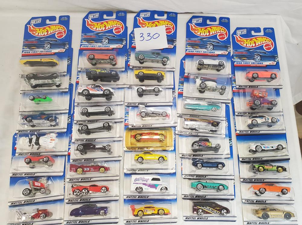 complete set of 40 Hot Wheels 1998 first editions: all cars are mint on card and range from the 90's to the early 2000's