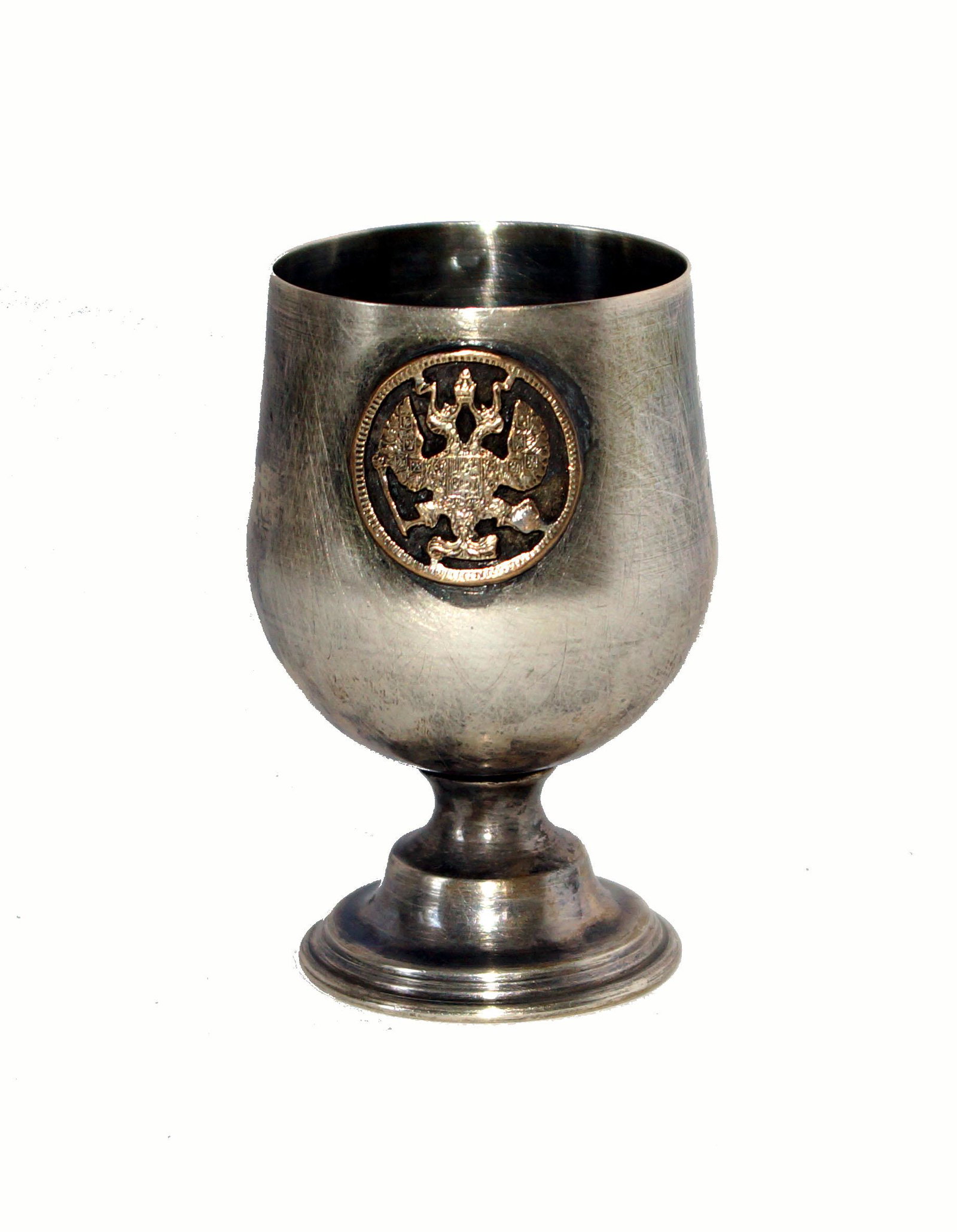 Antique Russian 84 Silver Vodka Cup: Russian 84 silver vodka cup with double headed eagle, circa late 19th century, weight 23 gram, size H 2.25"