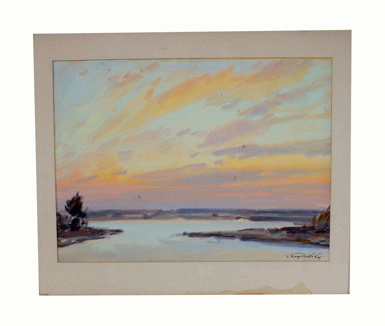 Landscape Painting by Krychevsky Russian: Landscape. Watercolor Painting on Paper by Russian/Ukrainian ArtistÂ Vasyl Vasylevych Krychevsky 1901-1978. He was second generation artist his father was famous Russian/Ukrainian artist Vasyl Hryho