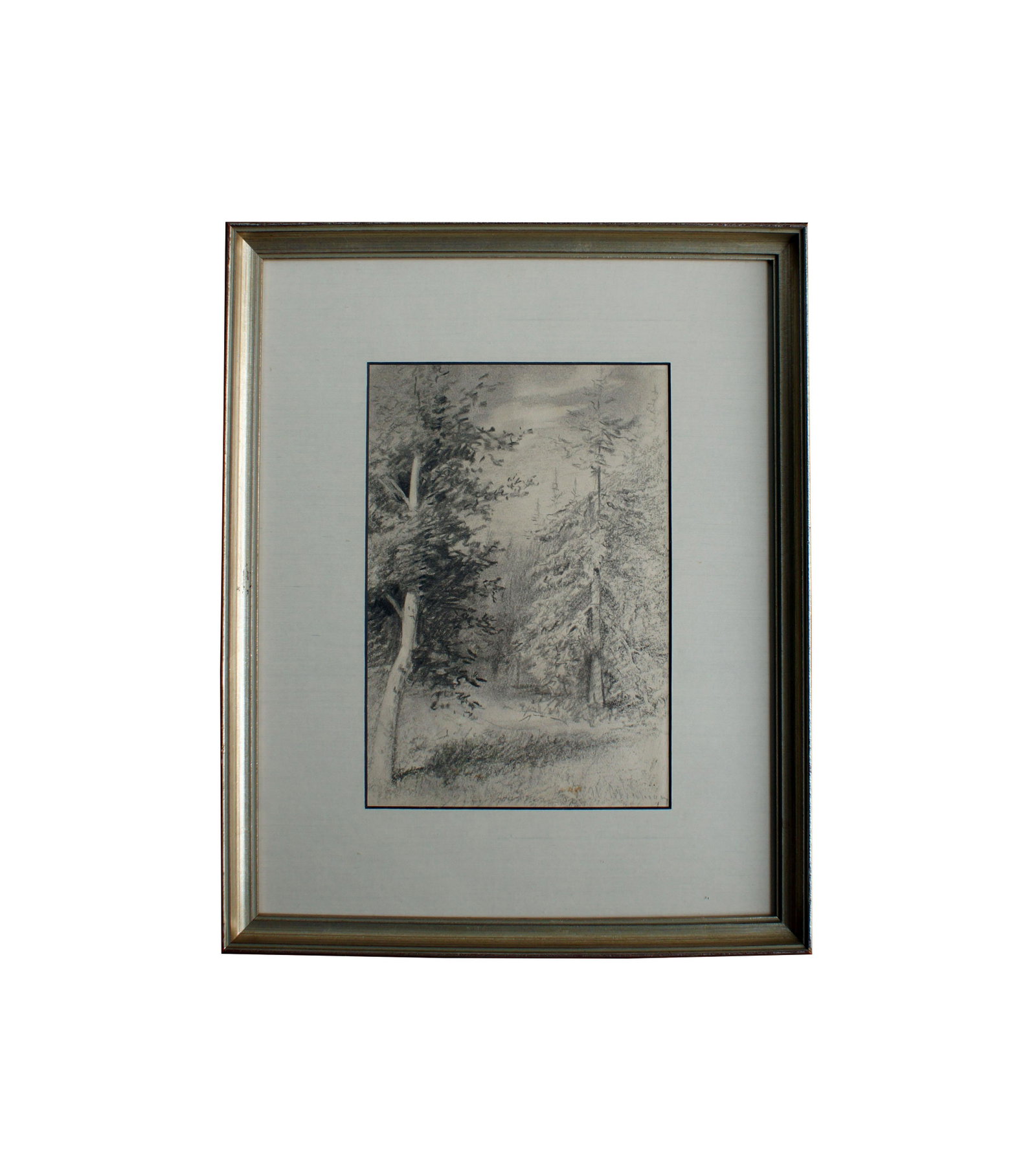Antique Pencil Study Isaac Levitan: Antique Pencil Study (Painting) of Pines in Swiss Alps by Isaac Ilyitch Levitan 1860 - 1900, Size 6.75" x 9.75", Frame 12.5" x 15.5"