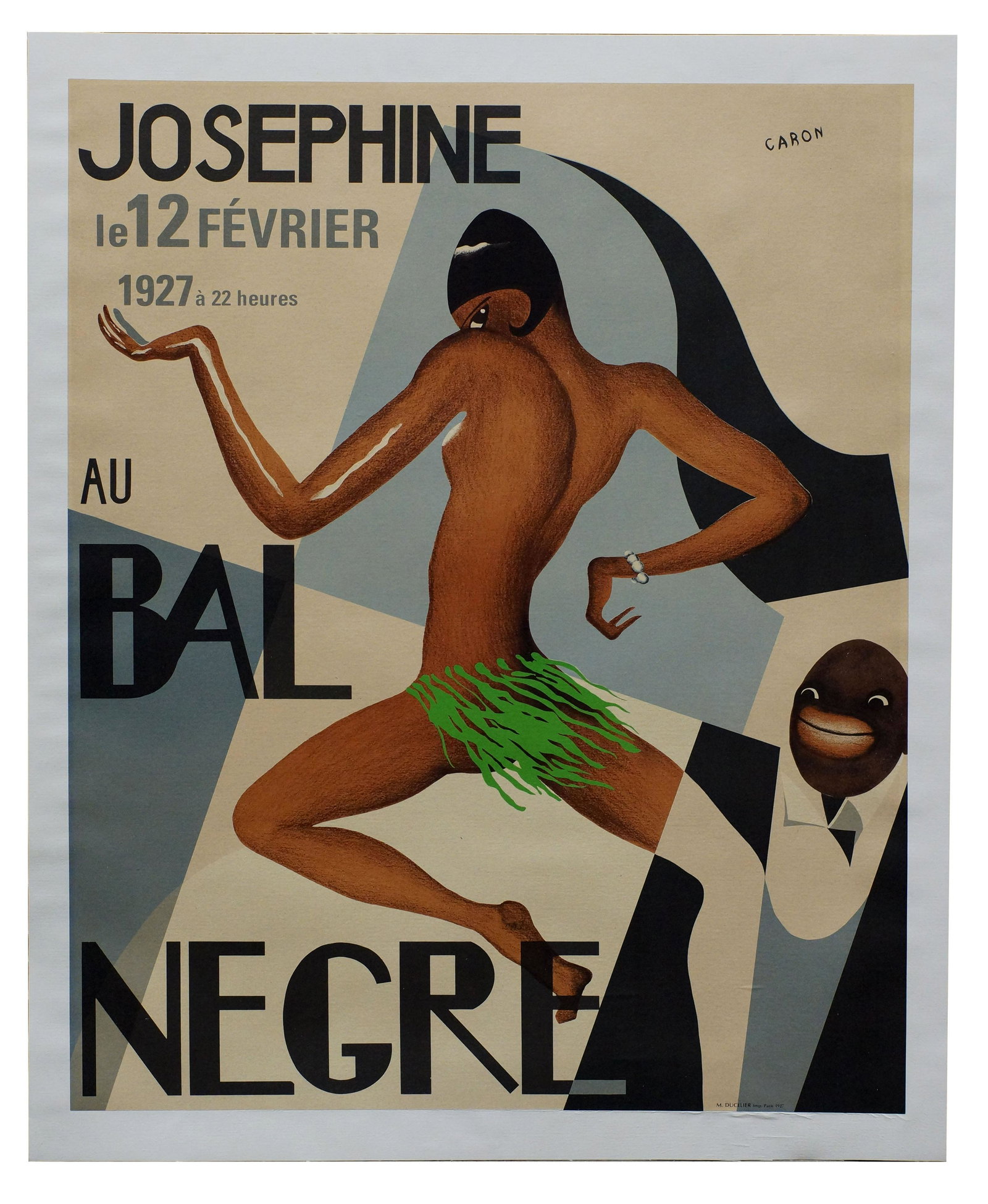 Vintage Poster by Artist Caron: Vintag CabaretÂ Poster "Josephine Baker Au Bal Negra le 12 FÃ©vrier 1927" by Artist Caron. Circa 1927. French Lithograph, on canvas back, size 25.5" x 31.25", canvas size 28" x 34.25".Â
