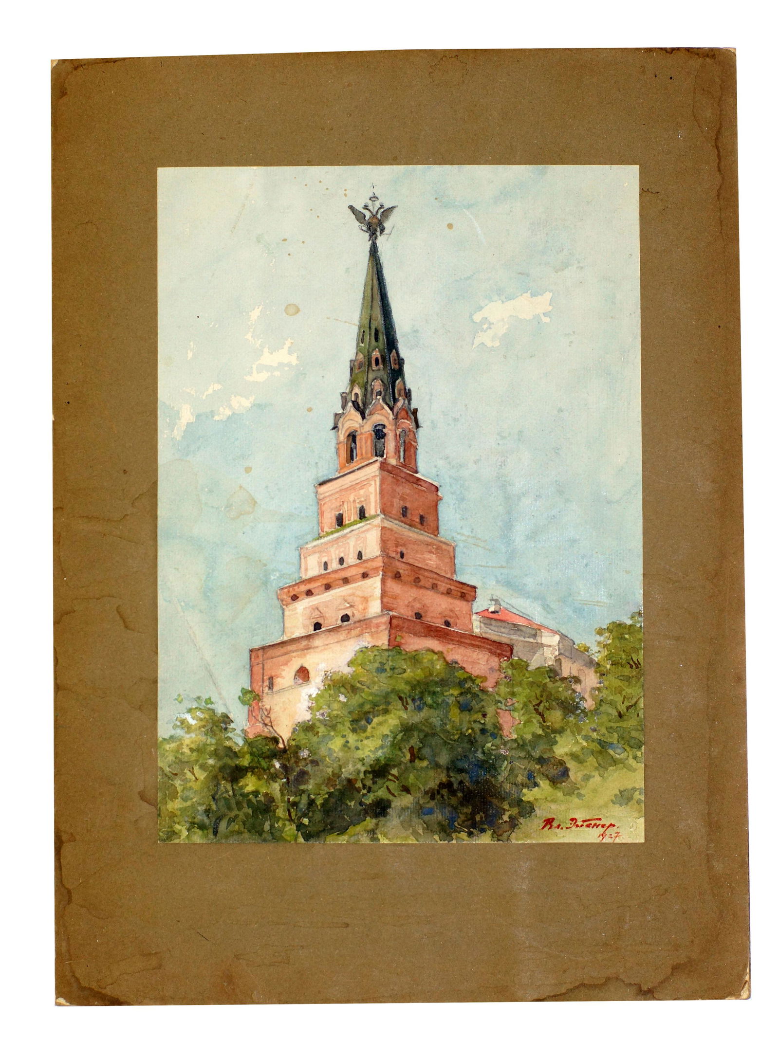 Antique Russian Soviet Painting by Eisner: Antique 1927 Russian Soviet Painting by Vladimir Vladimirovich Eisner 1875-1943. Size 7.75" x 11" Frame size 17.5" x 21.5". Provenance: This lot from collection of Victor Kholodkov (1948-2015), who fu