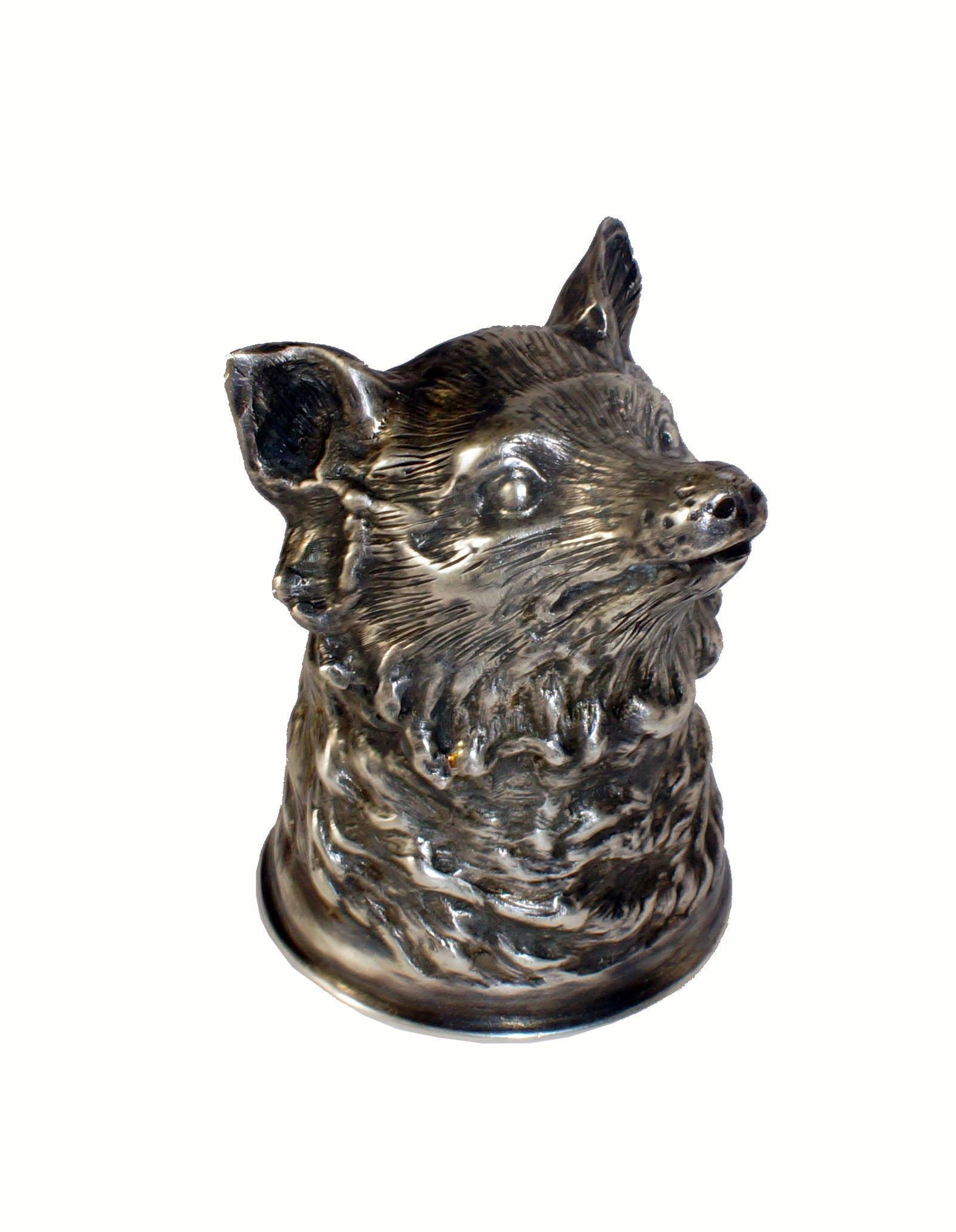 Antique Russian 84 Silver Fox Stirrup Cup: Antique Russian 84 silver fox stirrup cup, circa 19tn century, gilded inside, marked 84 silver, size H 2.5", weight 187 gram.