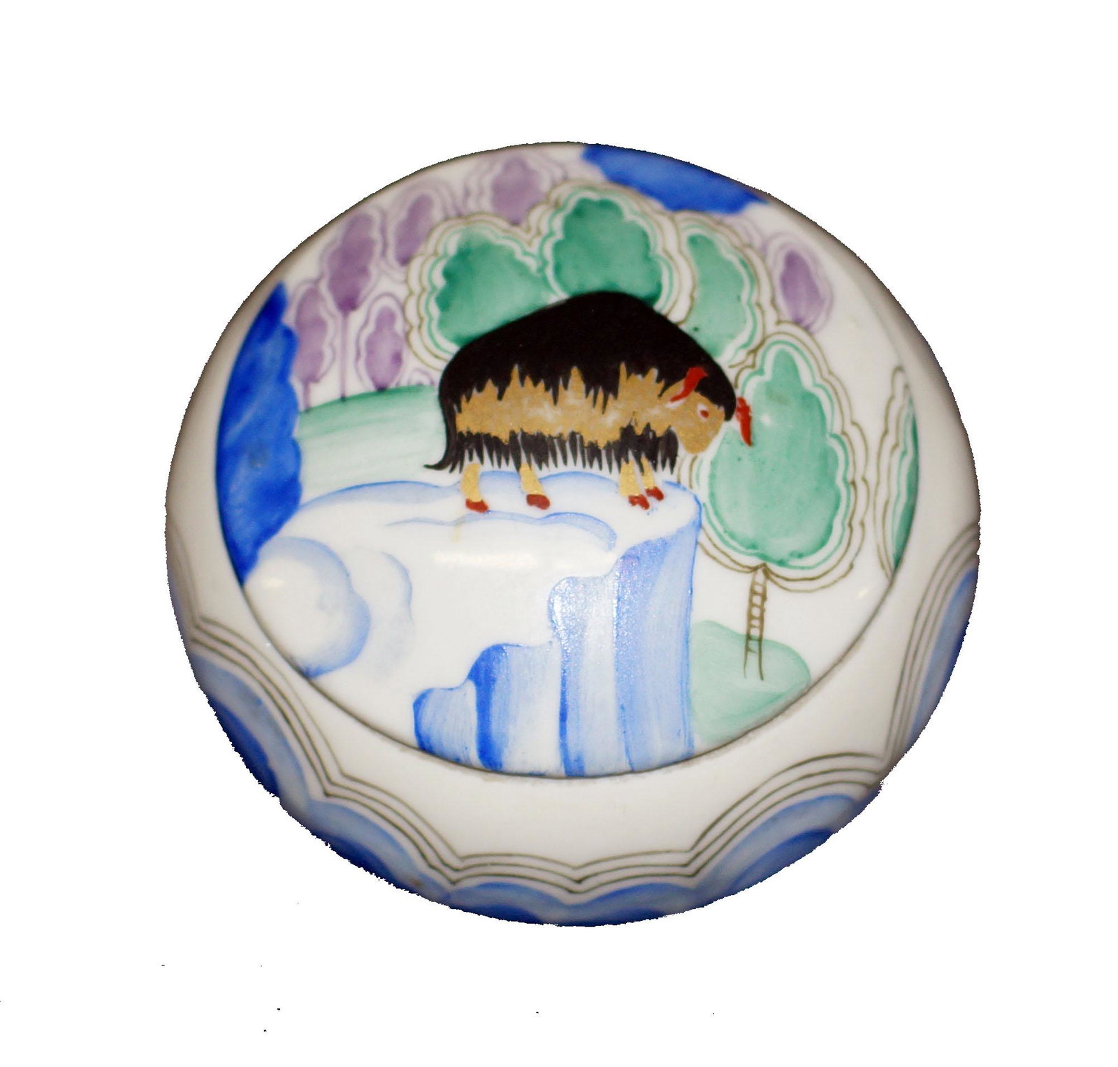 Antique Russian Porcelain Box: Antique Russian Soviet Propaganda Porcelain Jewelry Box Circa 1920. Designed After Natalia Goncharova. Size H 1.5" x D 2.5"