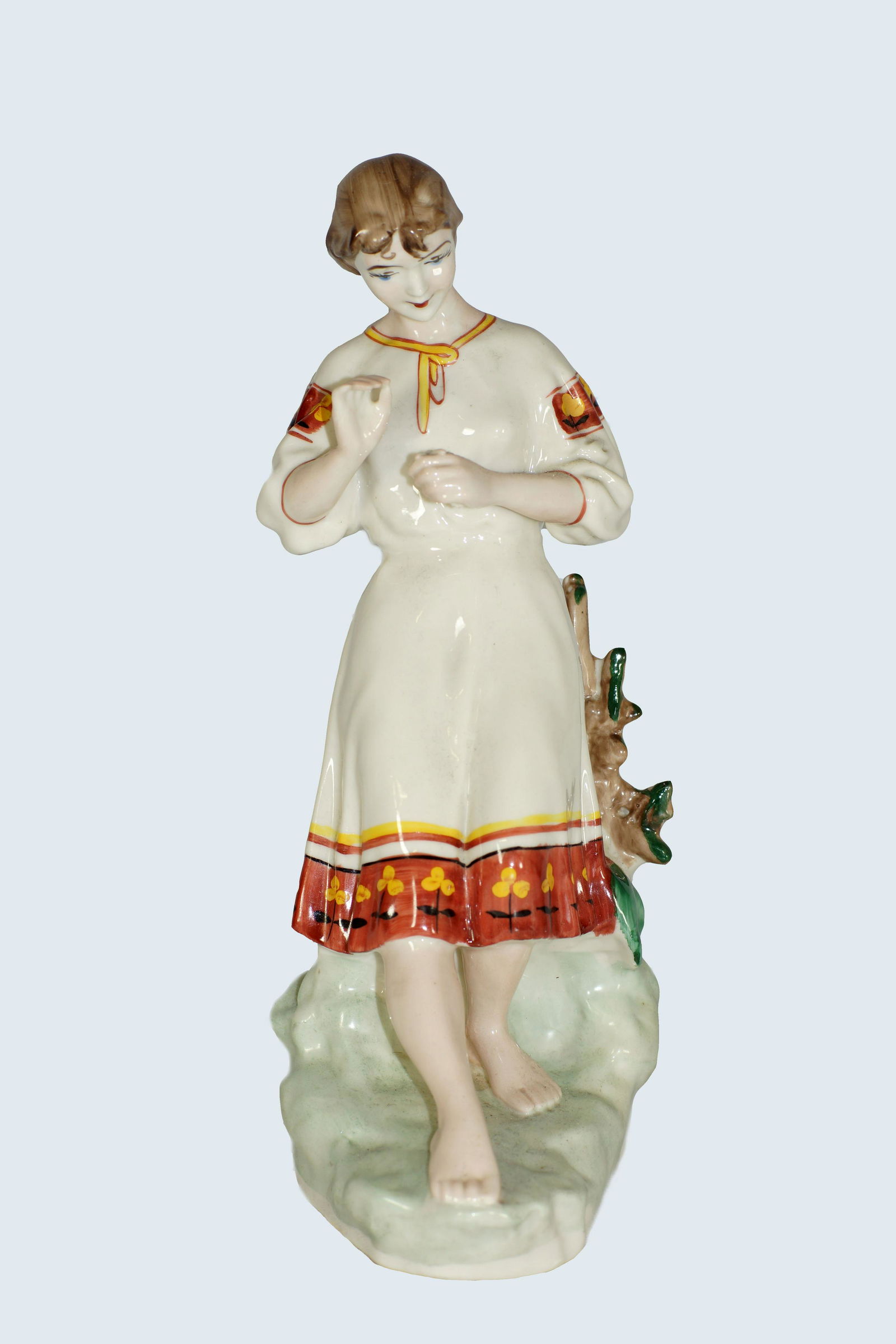 Vintage Russian Soviet Porcelain Figurine ZXK: Vintage Russian Soviet Porcelain Figure of Ukrainian Young Lady. Made by ZXK Factory. Size H 12" x 4.5".
