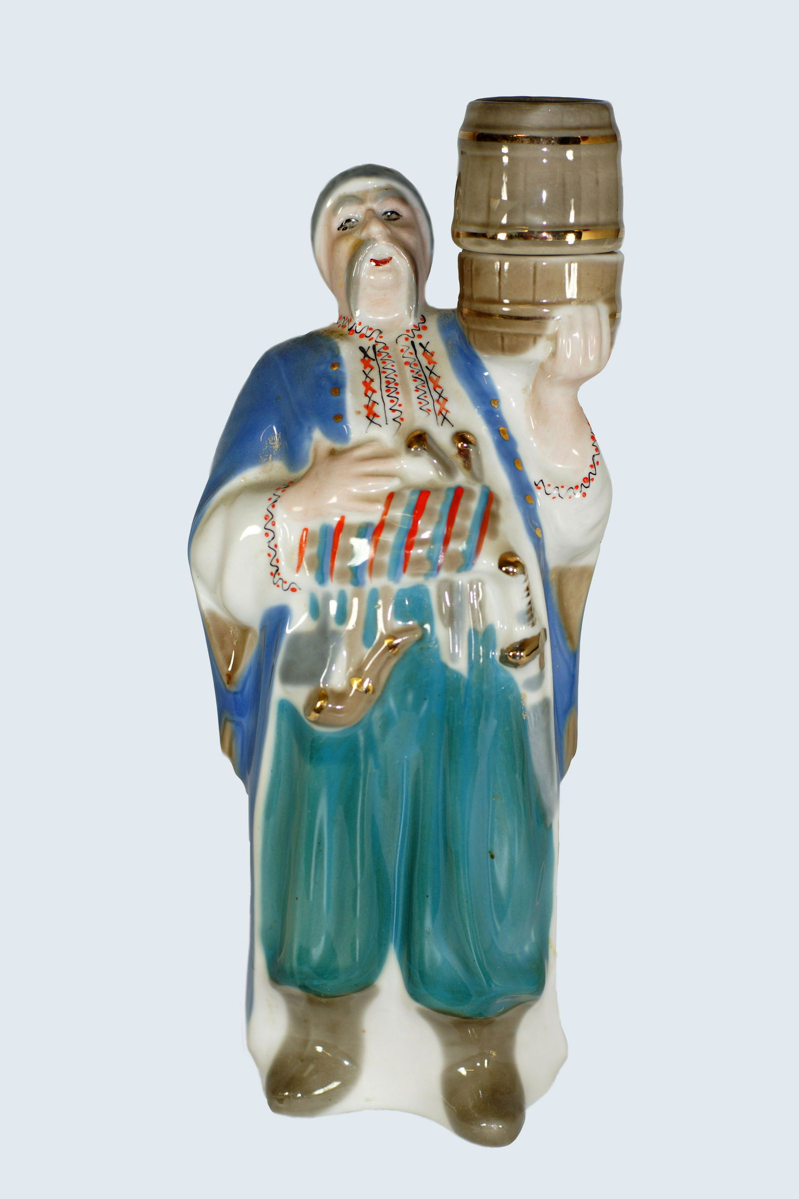 Vintage Russian Porcelain Decanter Figurine: Vintage Russian Soviet Ukrainian Cossack Porcelain Decanter Figurine Sculpture. Made by Kiev Porcelain Factory. Size H 10.5" x 5".