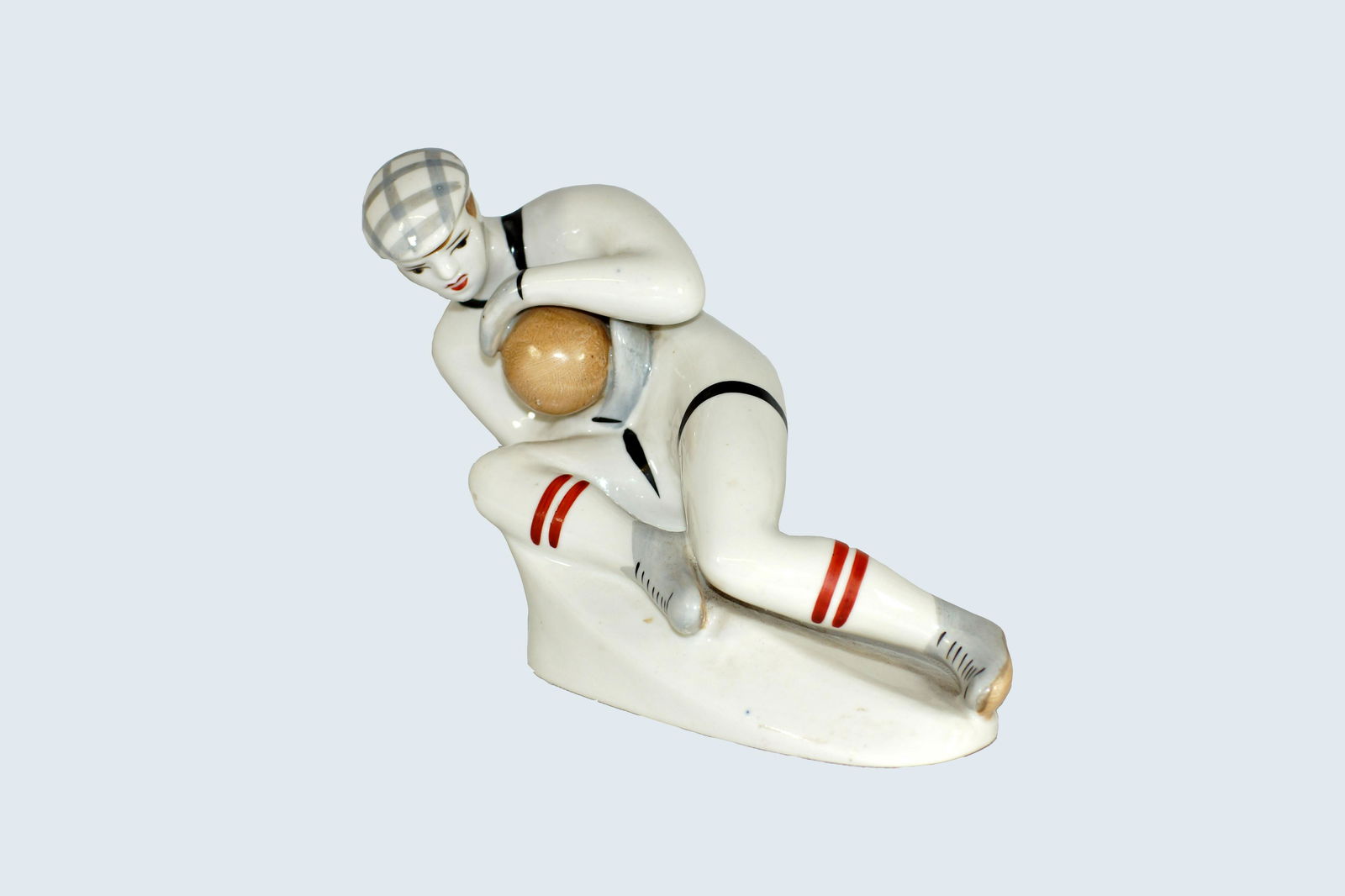 Vintage Russian Soviet Porcelain Figurine: Vintage Russian Soviet Porcelain Figurine Soccer Goalie. Made by ZXK Factory. Circa 1960's. Size H 4.25" x 7".