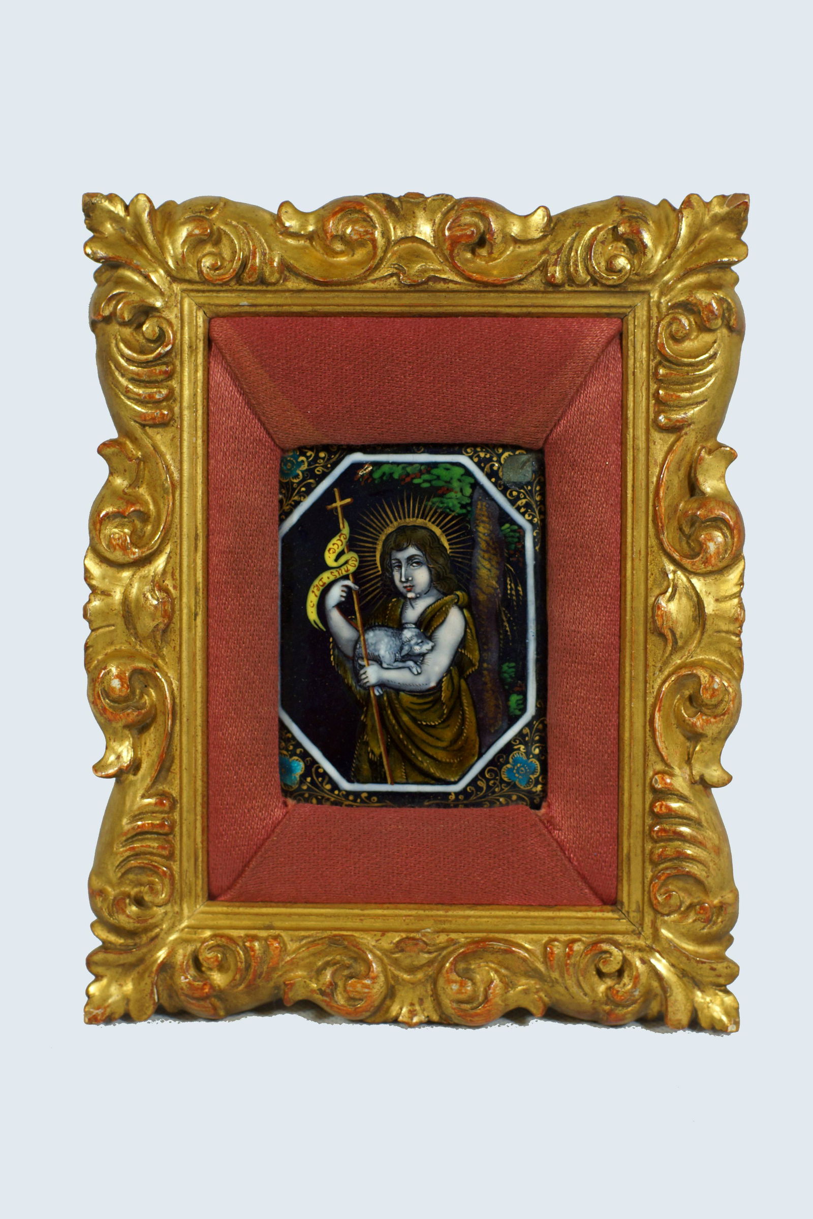 Antique Vintage Porcelain Icon: Antique Vintage Icon on Porcelain in Vintage Frame. Size 3.5" x 2.5". Frame Size 5.75" x 7.75".