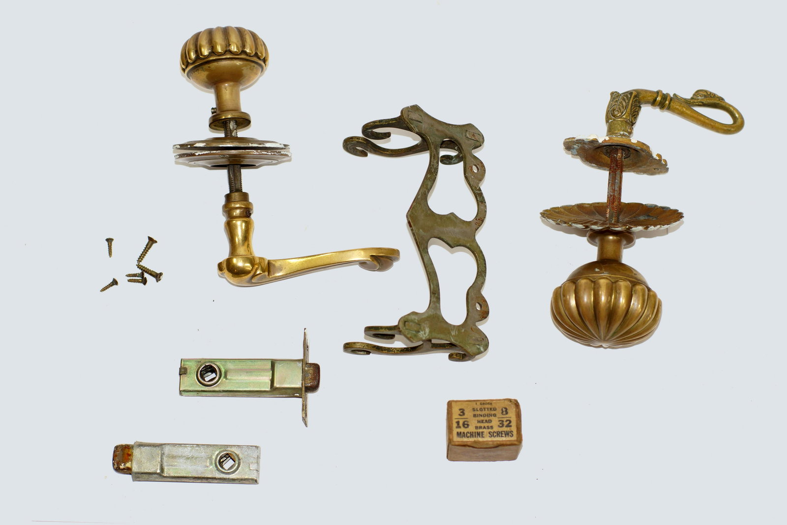 Pair of Vintage bronze door handles and knobs: Pair of Vintage bronze door handles and knobs from North Shore LI Estate. Lot of Two with parts.