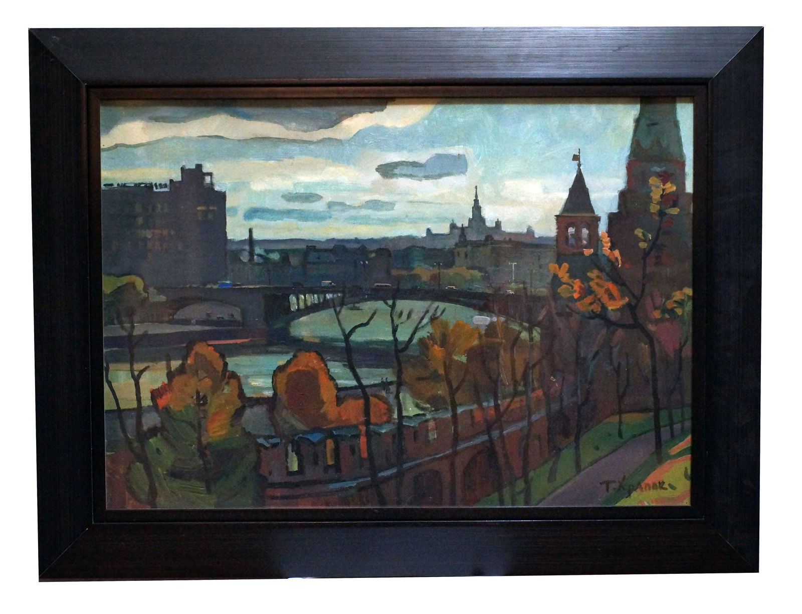 Soviet Painting Kremlin Georgy Hrapak: Antique Russian Soviet Painting "View from Kremlin" Tempera on Cardboard by Georgy Vasilyevich Hrapak 1922-1974. Circa 1962. Signed Lower Right, Inscribed on The Back in Russian (G Hrapak View from Kr