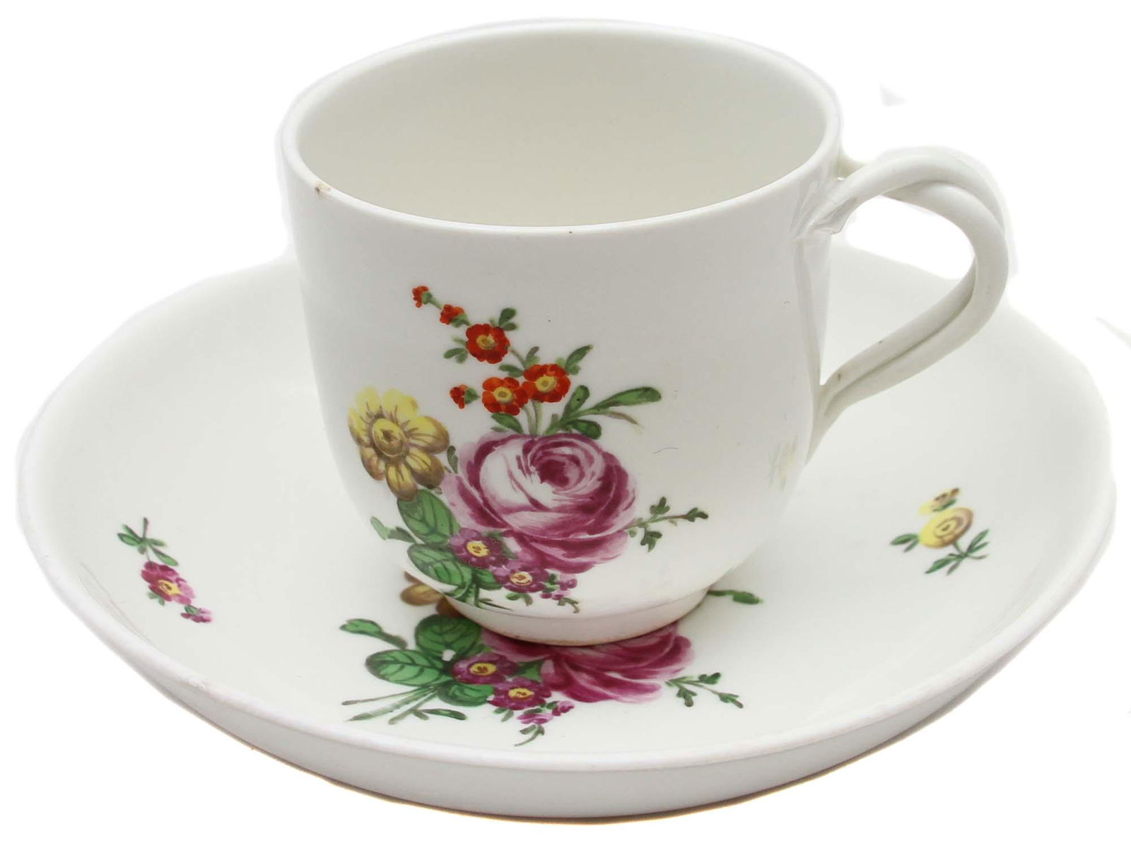 Antique Vienna Royal Porcelain Cup And Saucer: Antique 19th century Royal Vienna porcelain hand-painted tea cup and saucer. Marked on the back in blue ink under glaze. Size: Cup H 2.5" Saucer D 5.5"