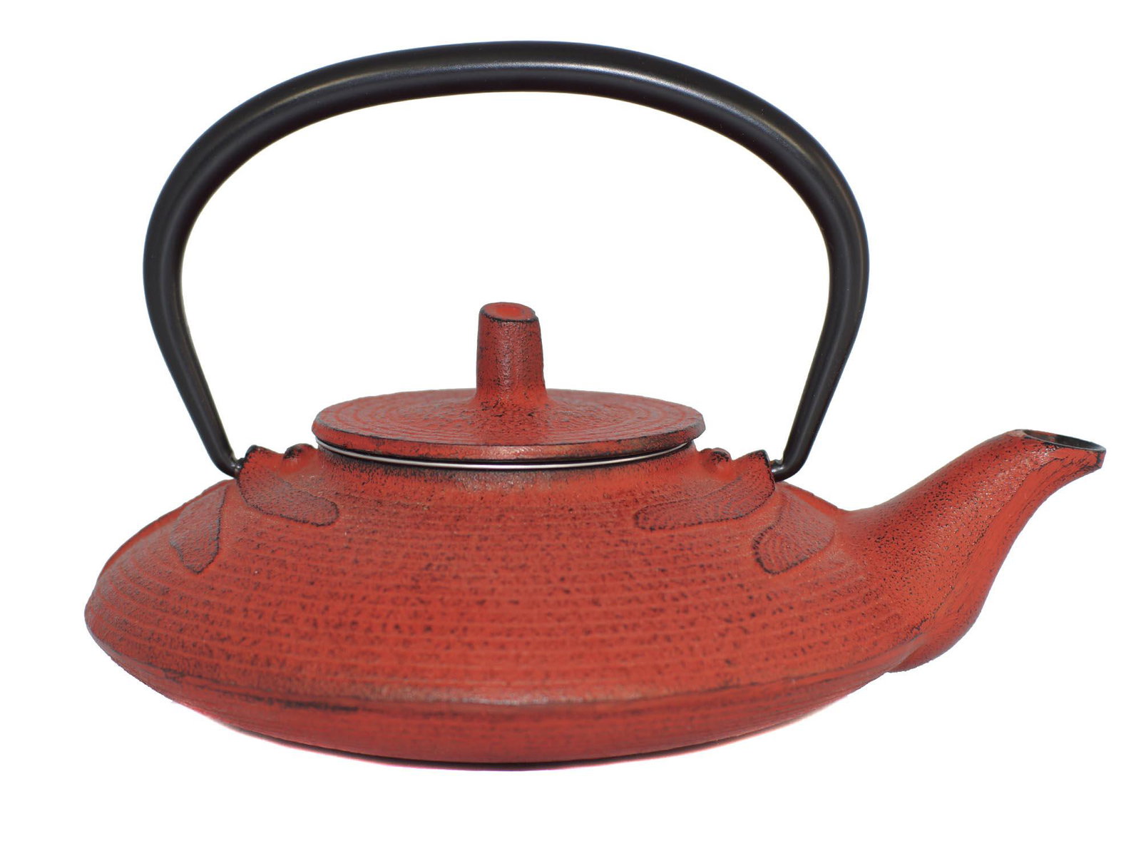 A Modern Red Cast Iron Japanese Tea Pot: Made from high-quality cast iron, this tea pot is crafted to withstand high heat and keep tea at the perfect temperature for longer periods of time. With a stunning red finish, this iron tea pot adds 