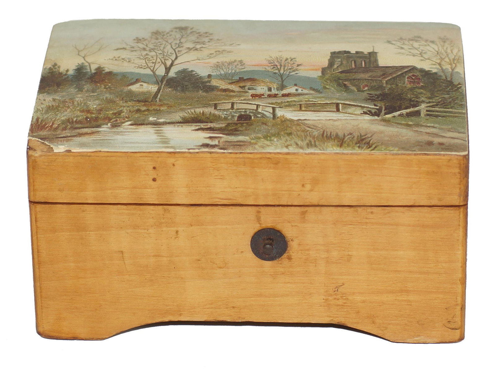A VINTAGE THORENS MUSIC BOX: Jack And Jill The Merry Farmer Swiss Made Music Box Thorens Vintage. Thorens Co New York. Dimensions: 2.5 x 3.5 x 5 in.