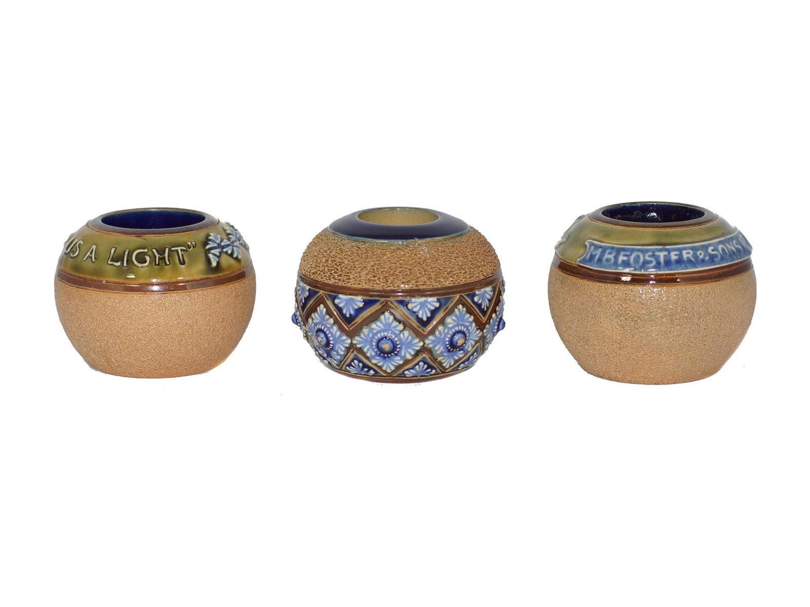 VINTAGE ROYAL DOULTON MATCH STRIKERS AND HOLDERS: Set of 3 match strikers. First item: Vintage Royal Doulton M B Foster & Son Bottle Beers stoneware and ceramic match striker. Second Item: Vintage Royal Doulton stoneware and ceramic match striker. Th