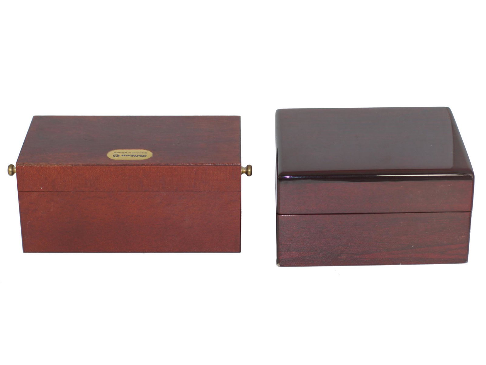 VINTAGE WOODEN PEN AND WATCH BOX: First Item: Vintage fountain pen wooden box and writing slope. Includes Pelikan tinte. Manufactured by Pelikan Harmonie & PrÃ¤zision. Second item: Unmarked Vintage wooden 2 grid slot watch box. Dime