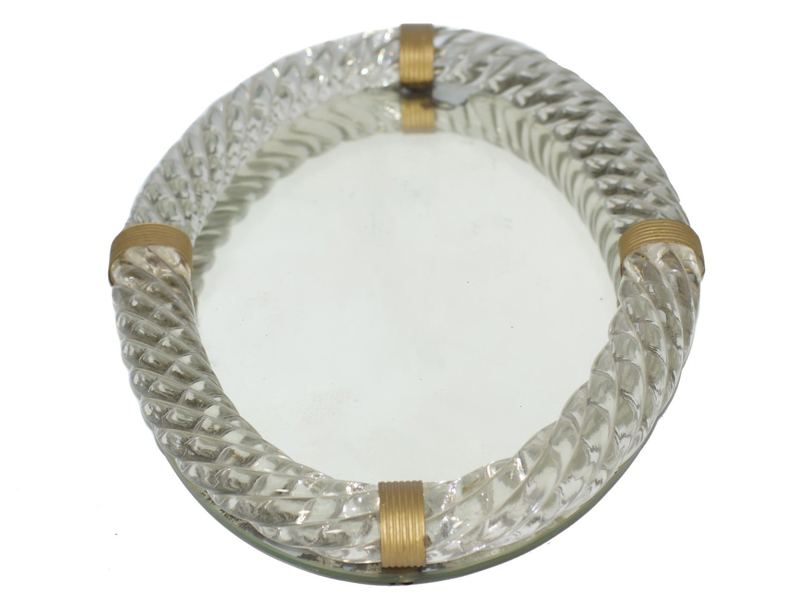 AN ANTIQUE MURANO VENINI ART GLASS MIRROR TRAY: A rare Paolo Venini, Cordonato murano glass table mirror tray. Circa 1935. Dimensions: 11 x 16 in.