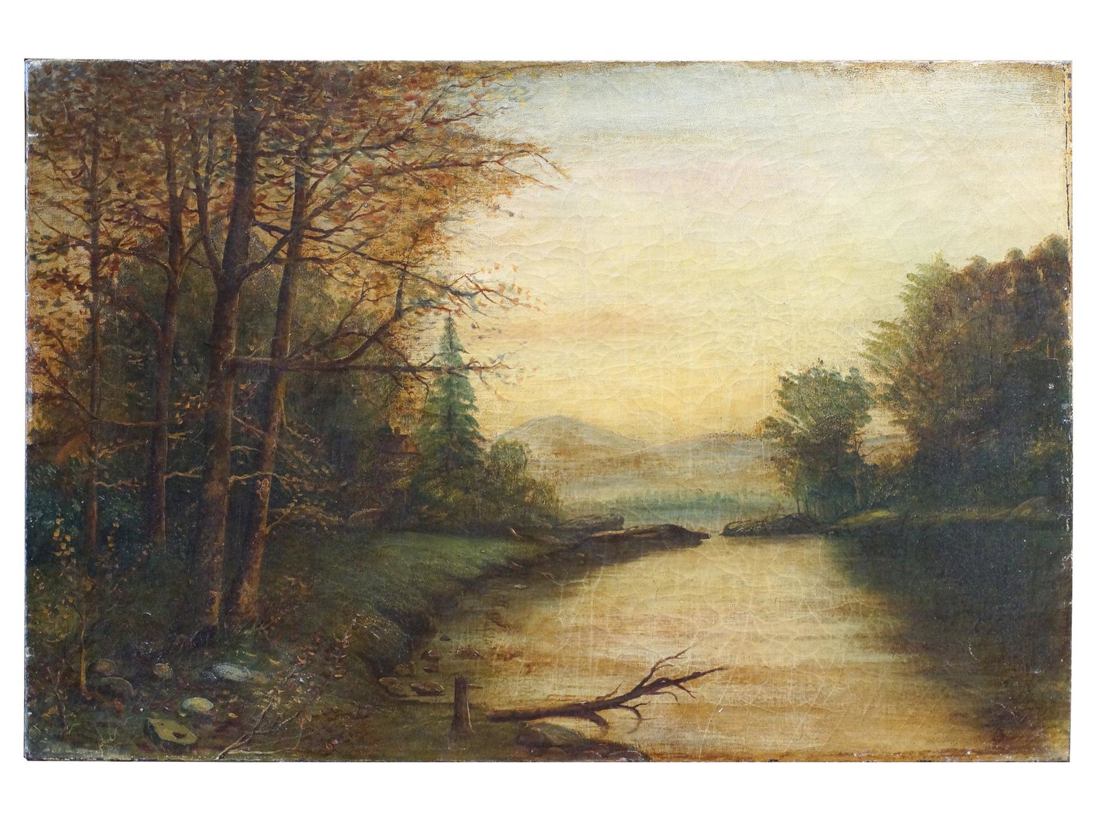 Antique Landscape Oil Painting on Canvas: Antique Landscape Oil Painting on Canvas Hudson River School. Circa 1890's. Dimensions: 24 x 36 in.