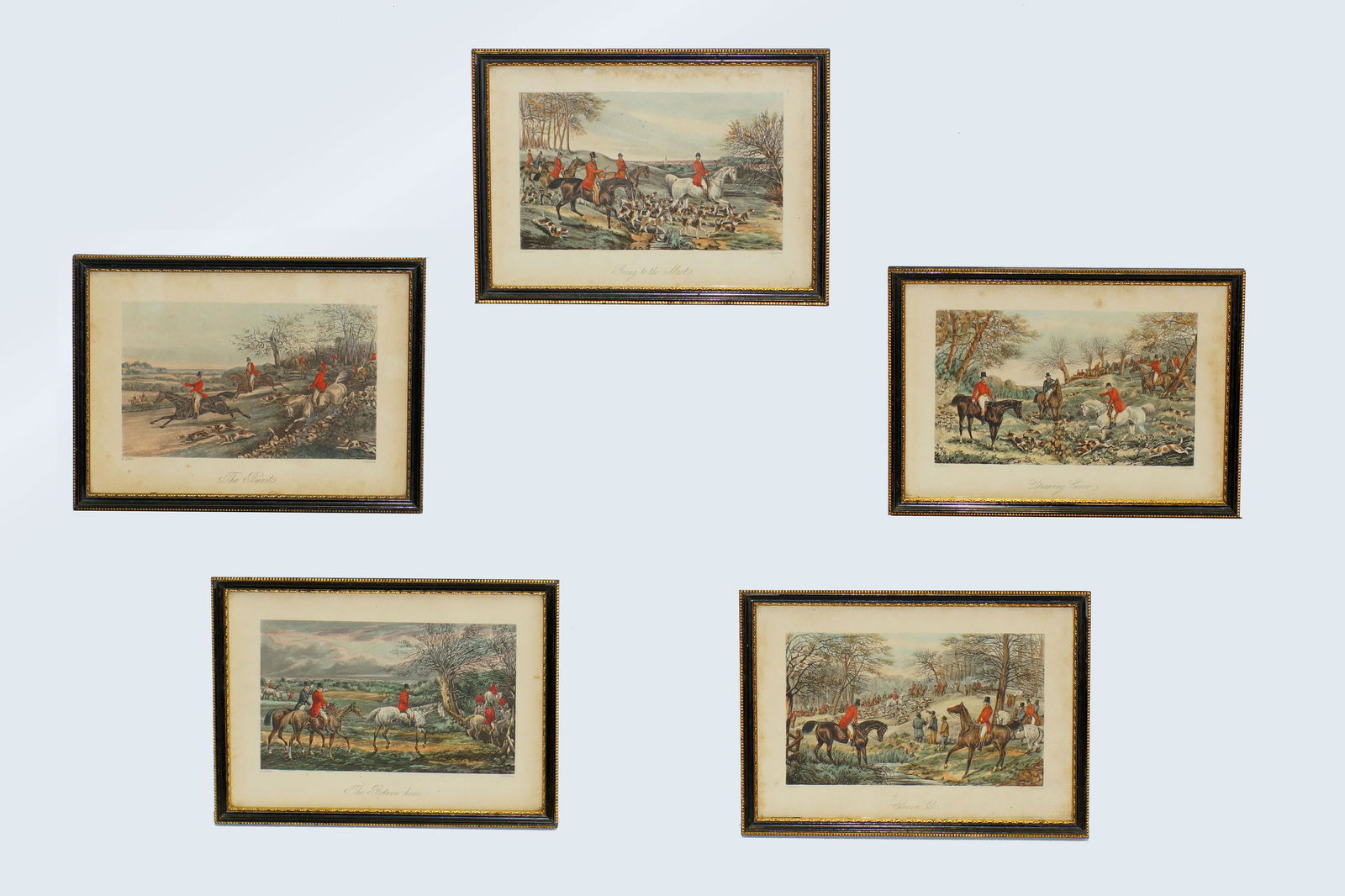 Five Antique Alken & Harris Hunting Color Prints: Antique 19th Century Fores Hunting Themed Color Prints by H Alken and J Harris. Lot of Five. Henry Alken (1785-1851) effortlessly straddled the gap between fine equestrian art and Regency caricature.