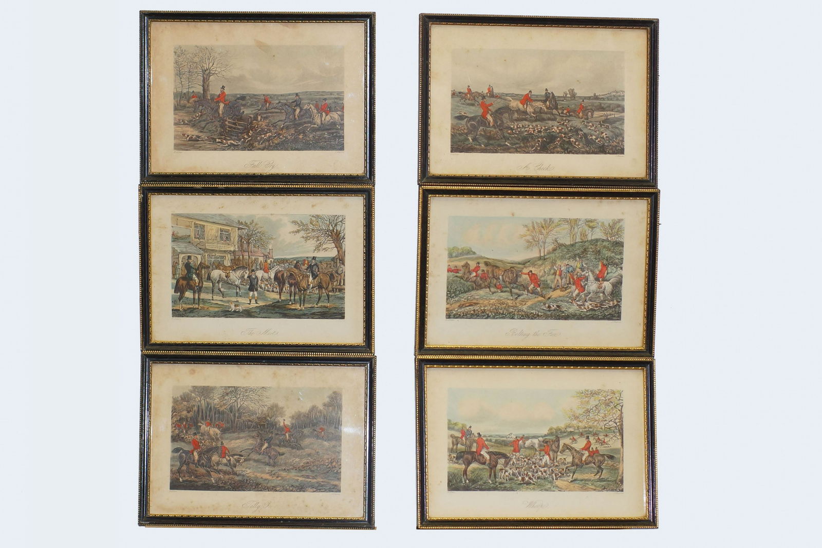 Six Antique Alken & Harris Hunting Color Prints: Antique 19th Century Fores Hunting themed Color Prints by H Alken and J Harris. Lot of Six. Henry Alken (1785-1851) effortlessly straddled the gap between fine equestrian art and Regency caricature. H