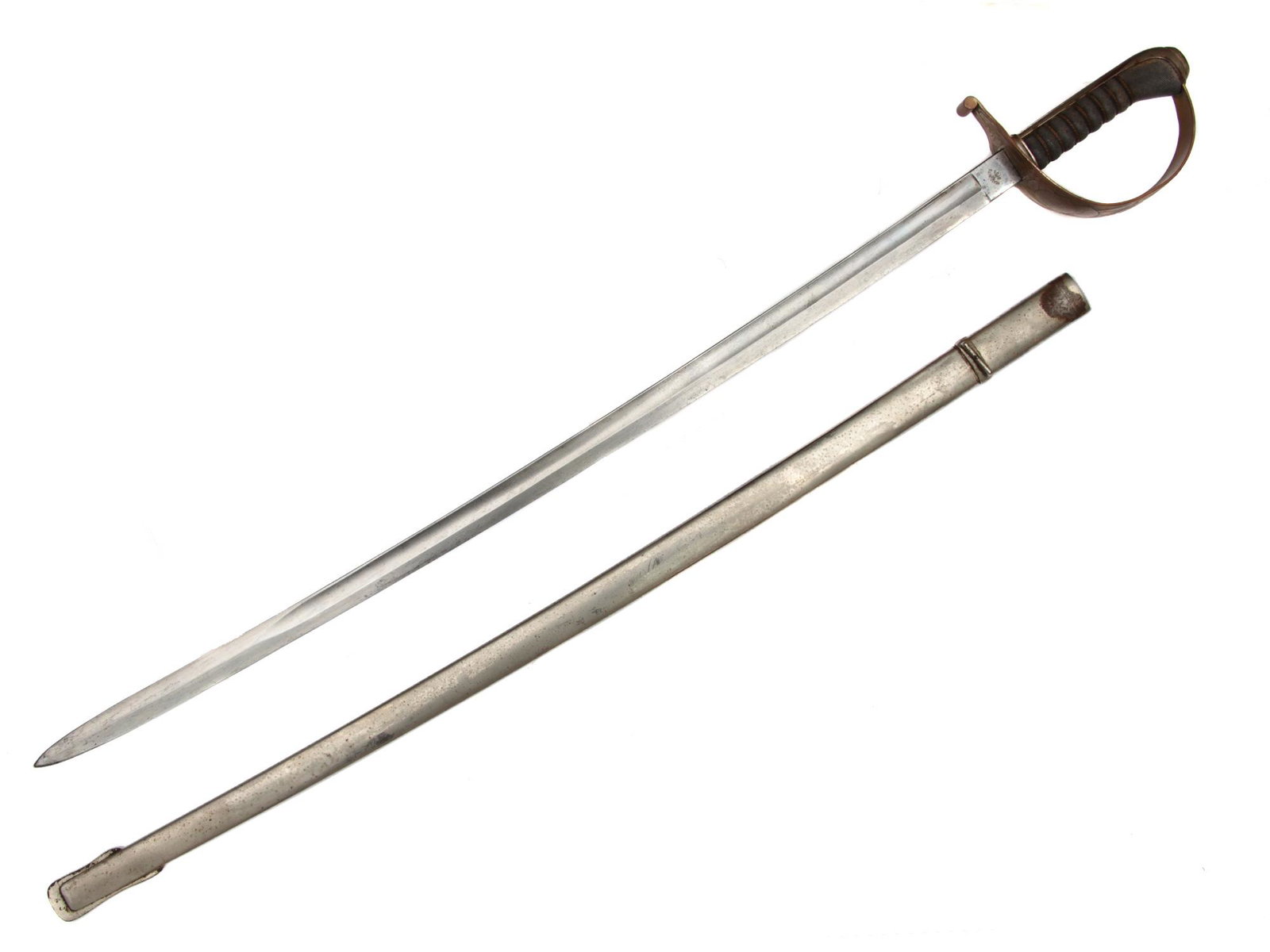 A CZECHSLOVAKIAN OFFICER SWORD: Brass hilt with embossed floral motifs and Czech coat of arms, grip is covered with shark skin and wire-bound slightly curved blade with one fuller, stamped on ricasso WLASZLOVITS STOS and inspection 