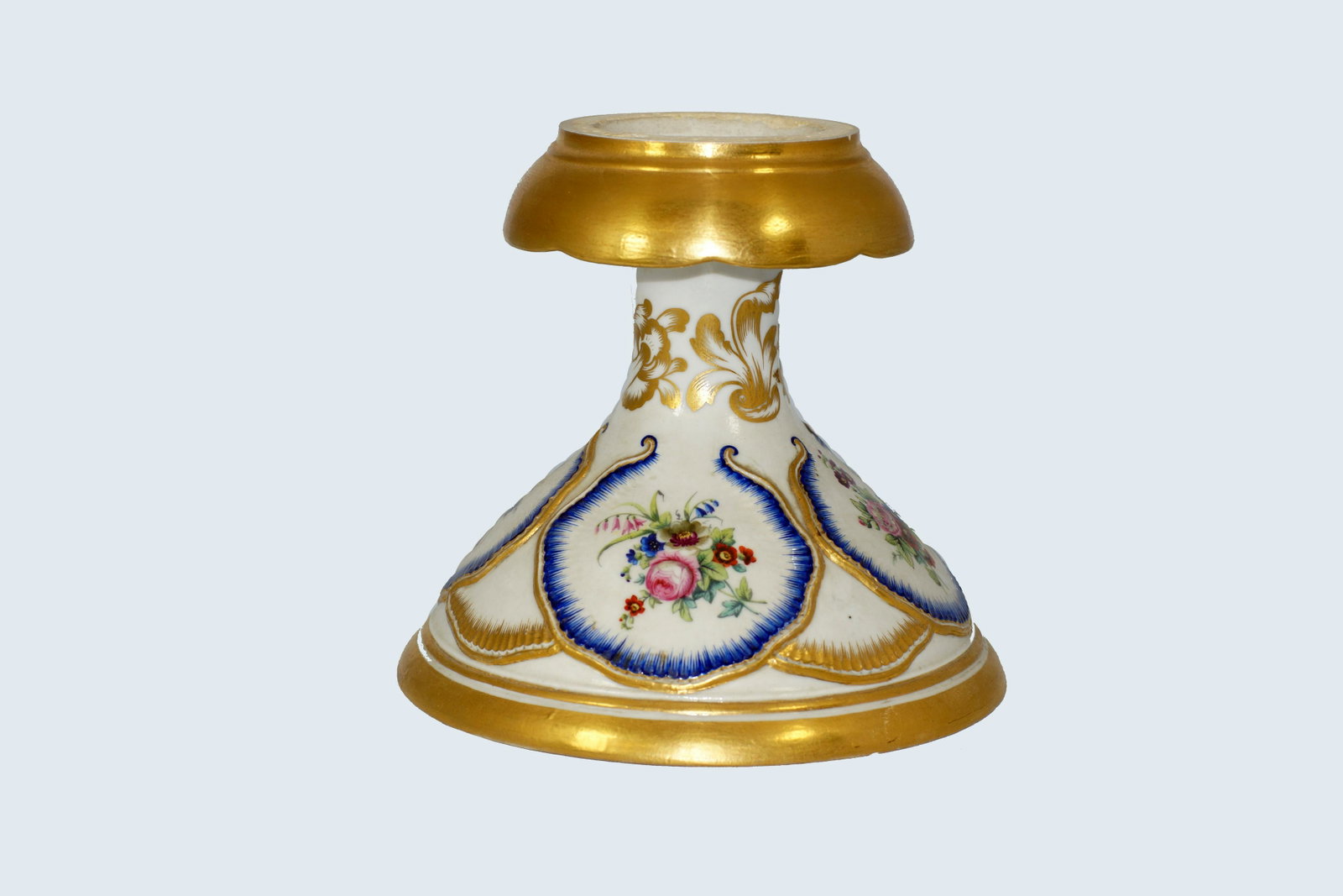 An Antique Russian Porcelain Compote Pedestal: Antique 19th Century Russian Porcelain Compote Dish Pedestal.Made by Russian Imperial Factory in St. Petersburg, time period Nicholas I. Marked at the bottom. Dimensions: H 7 in.