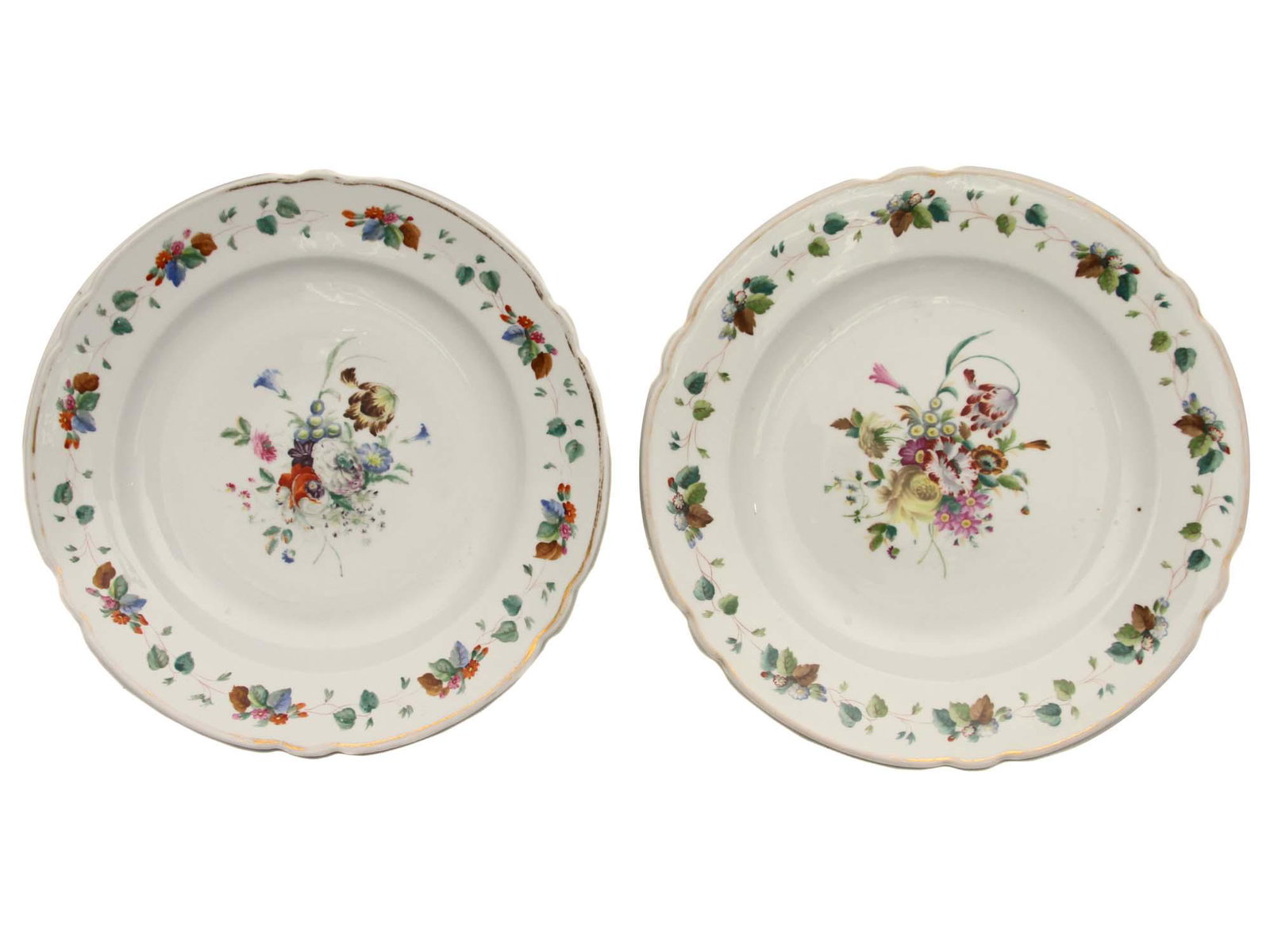 Antique Russian Porcelain Plates By Gardner 1850: Antique Russian set of two hand-painted plates by Gardner. Circa 1850's. Marked by the manufacturer in brown ink under glaze. Dimensions: D 9.75 in.