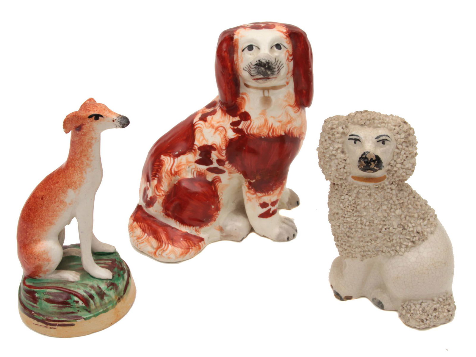 THREE STAFFORDSHIRE POTTERY DOGS FIGURINES 19TH C (1 of 3)