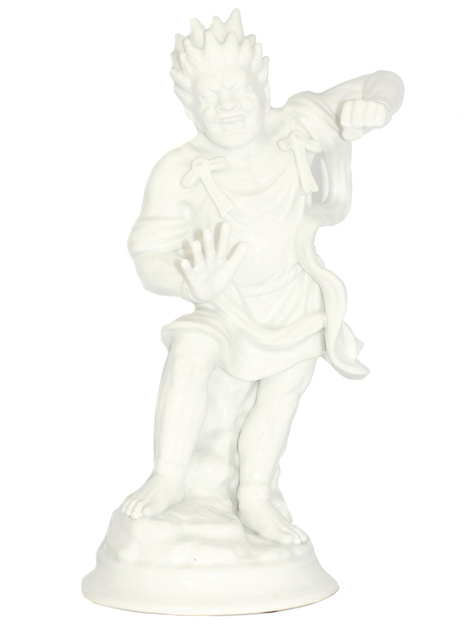 FITZ AND FLOYD JAPANESE GOD OF FIRE FIGURINE: 1976 Fitz and Floyd fine white ceramic porcelain figurine of "Kagutsuchi" - The Japanese Shinto God of Fire. Numbered F 22/20 on the bottom. Dimensions: H 11.5 in.