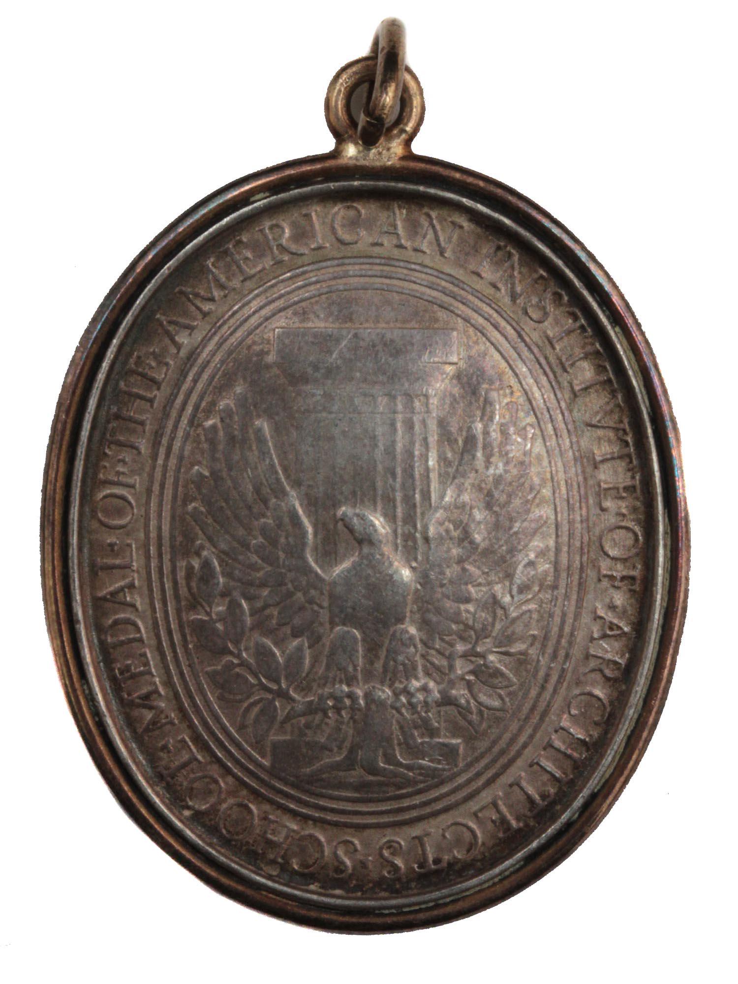 SCHOOL MEDAL THE AMERICAN INSTITUTE OF ARCHITECTS: A very rare silver medal, inscribed Benjamin Markowitz for general excellence in architecture, dated 1931. Weight: 16.5 g. Dimensions: 1 3/8 x 1 1/8 in.