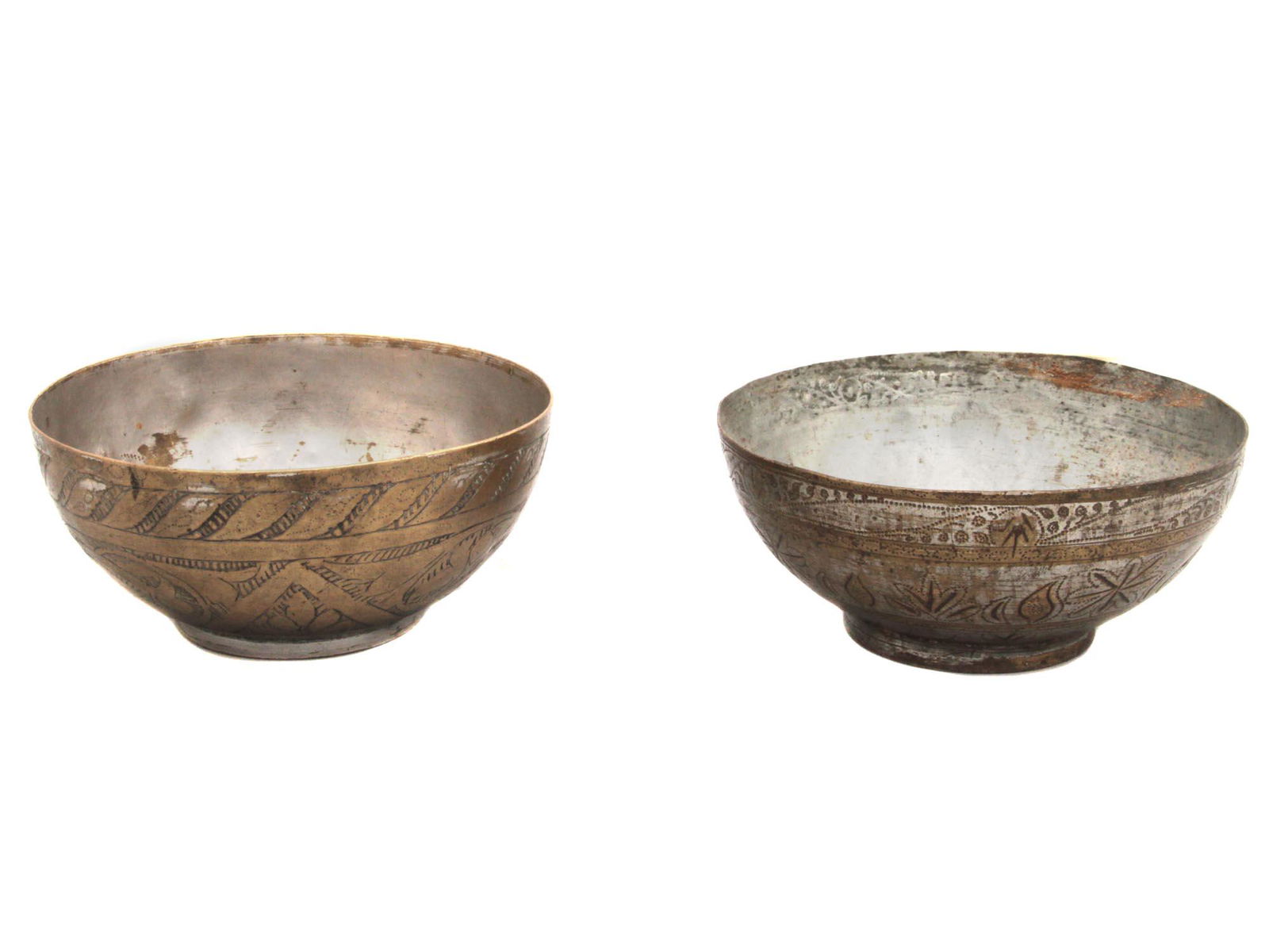 Two Handmade Islamic Brass Water Bowl Glasses (Jaam): Hand made Brass Water Bowl glass with engraving. Dimensions: H: 2.2" D: 5"