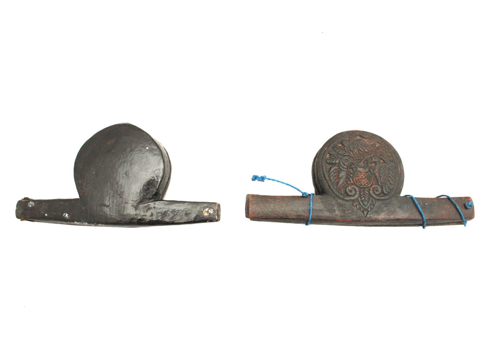 Set of 2 Wooden Scale Swat Valley, Pakistan: Hand made Vintage Wooden Scale functional and 2nd is guitar shape with no scale inside. Condition: Very Good Dimensions: L: 7.4"