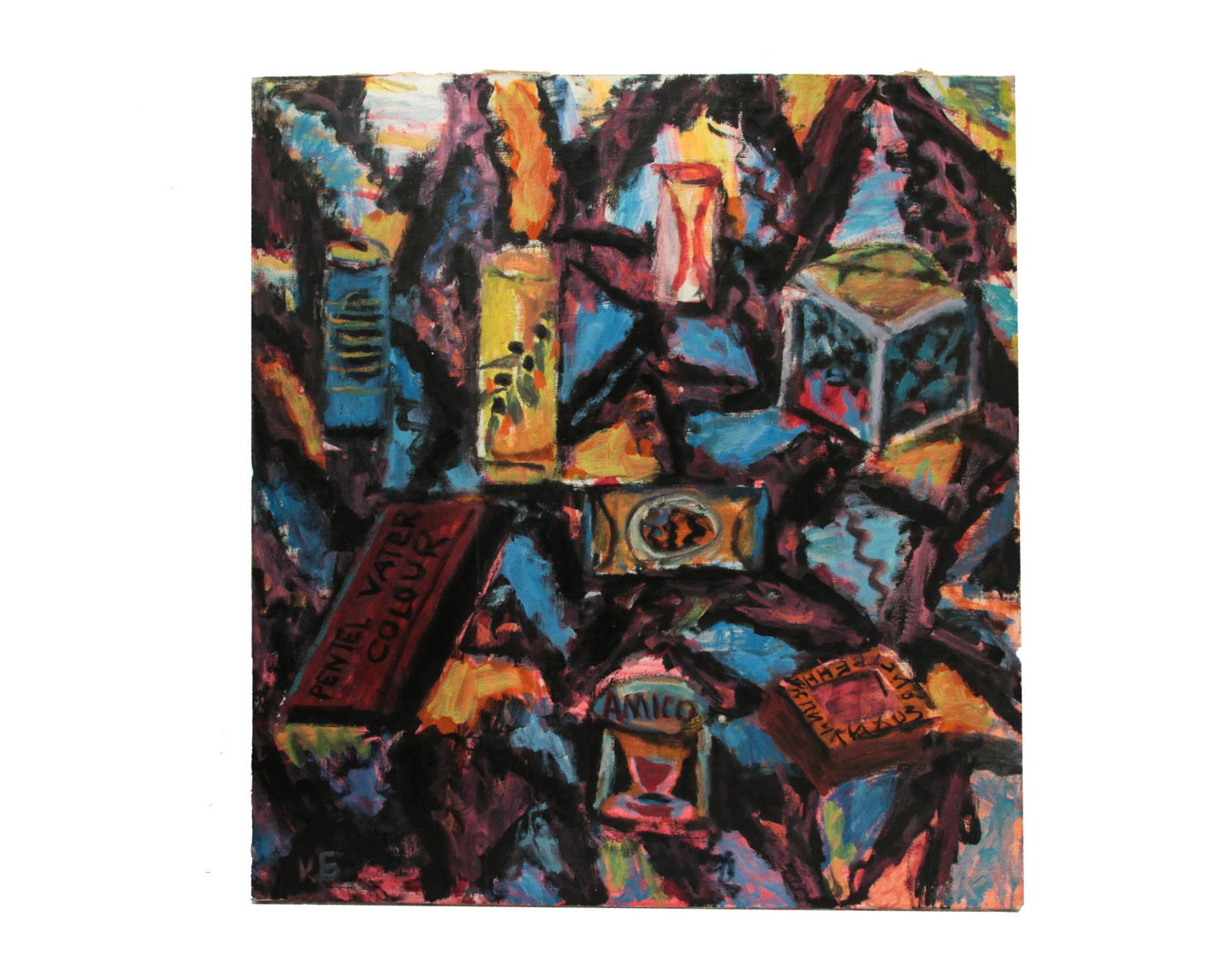 A RUSSIAN OIL ON CANVAS PAINTING BY K BATYNKOV: An oil on canvas still life by Konstantin Batynkov. Executed in an expressionistic manner and titled "Amigo". Signed on the back in Russian: "1984 K. Batynkov/"Still Life "Amigo". Konstantin Alexandro