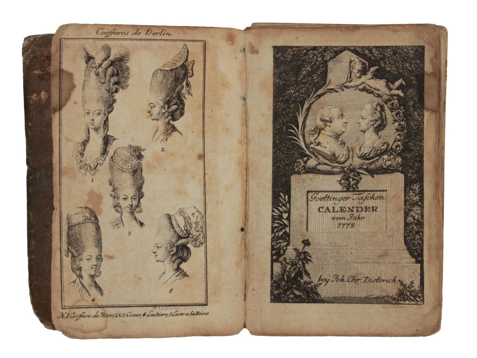 AN ANTIQUE GERMAN MINIATURE CALENDAR BOOK: This German pocket calendar book is an invaluable artwork, Goettinger Taschen Calendar from 1792. The calendar was published by Johann Christian Dietrich and illustrated by Daniel Chodowiecki, it's wr