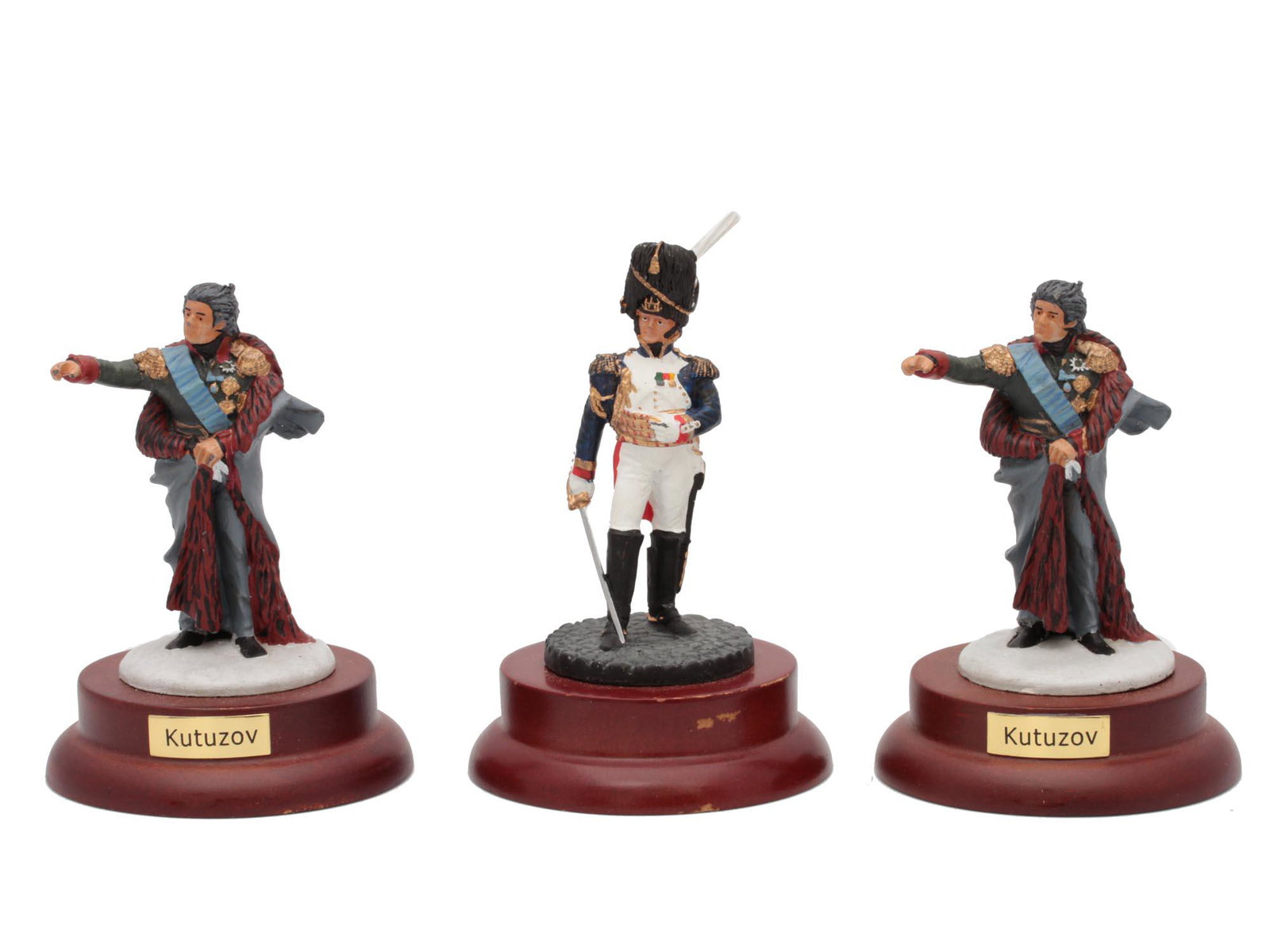 A SET OF 3 SPANISH LEAD SOLDIERS DORSENNE,KUTUZOV: A set of three Spanish lead soldiers figurines, one of Napoleonâ€™s Marshal Dorsenne and two of Russian Field Marshal Kutuzov. Made in Spain by D'Agostino Company. Jean Marie Pierre Francois Dour