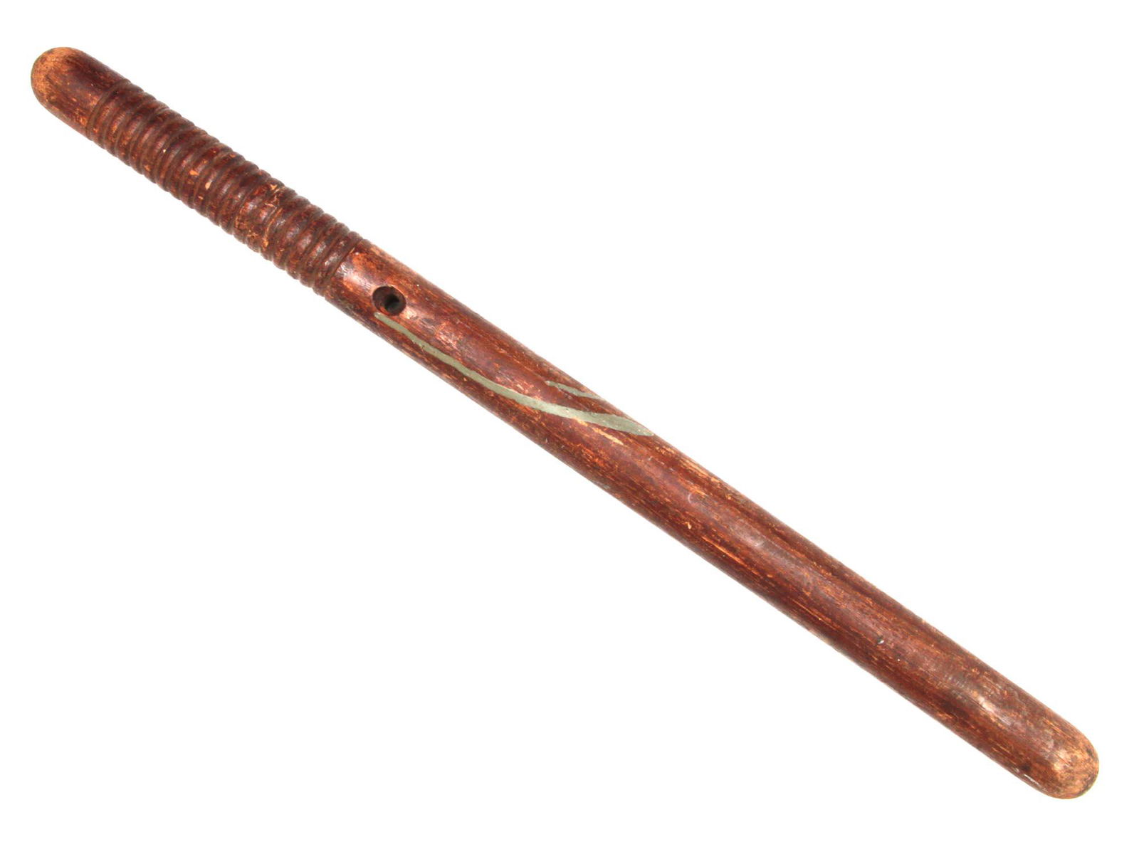 A VINTAGE POLICE BILLY CLUB: The wooden club, circa first half of the 20th century. The club has the number 1238, and a hole for a cord to be attached to the wrist. There are scuff marks, traces of use. Dimensions: 22 in.