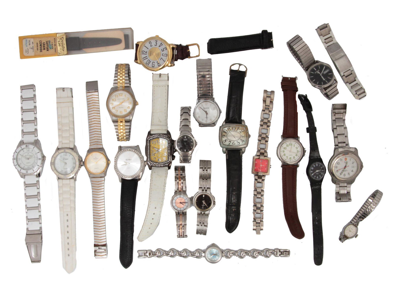A LOT OF 19 VINTAGE ASSORTED WATCHES: This is a unique collection of assorted wrist watches, some of the manufacturing companies are: Edith, CITIZEN, Carlo Rossi, Liz Blanc, Quantum, Viviani, Pulsar, Paul Du Pree, Taylor Jensen, among oth